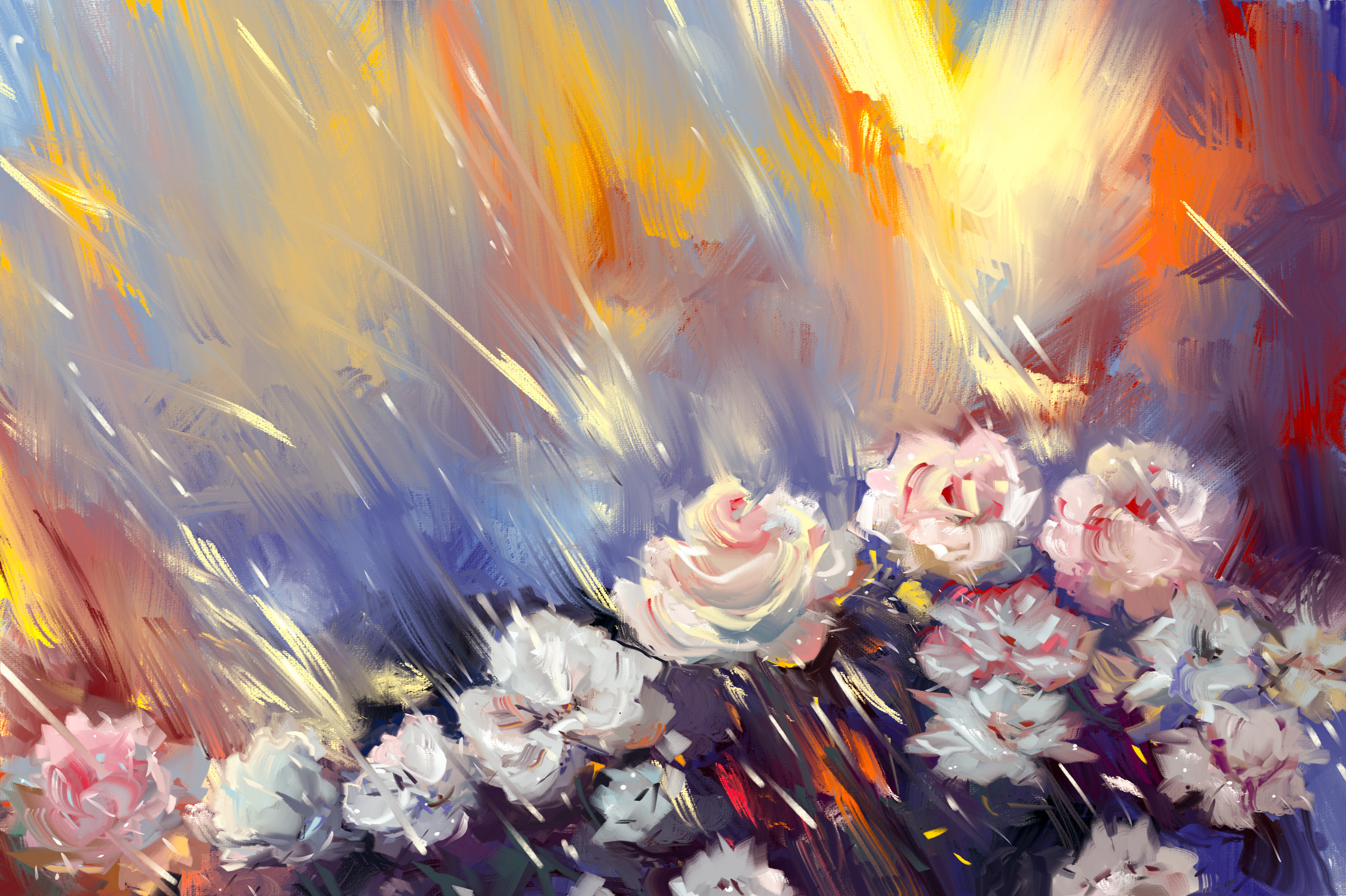 Free download wallpaper Streaks, Flowers, Stripes, Roses, Art on your PC desktop