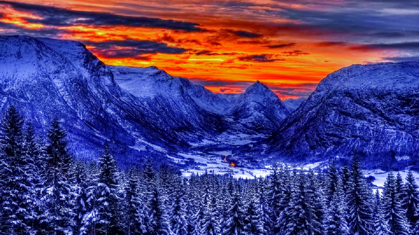 Зима горы закат
