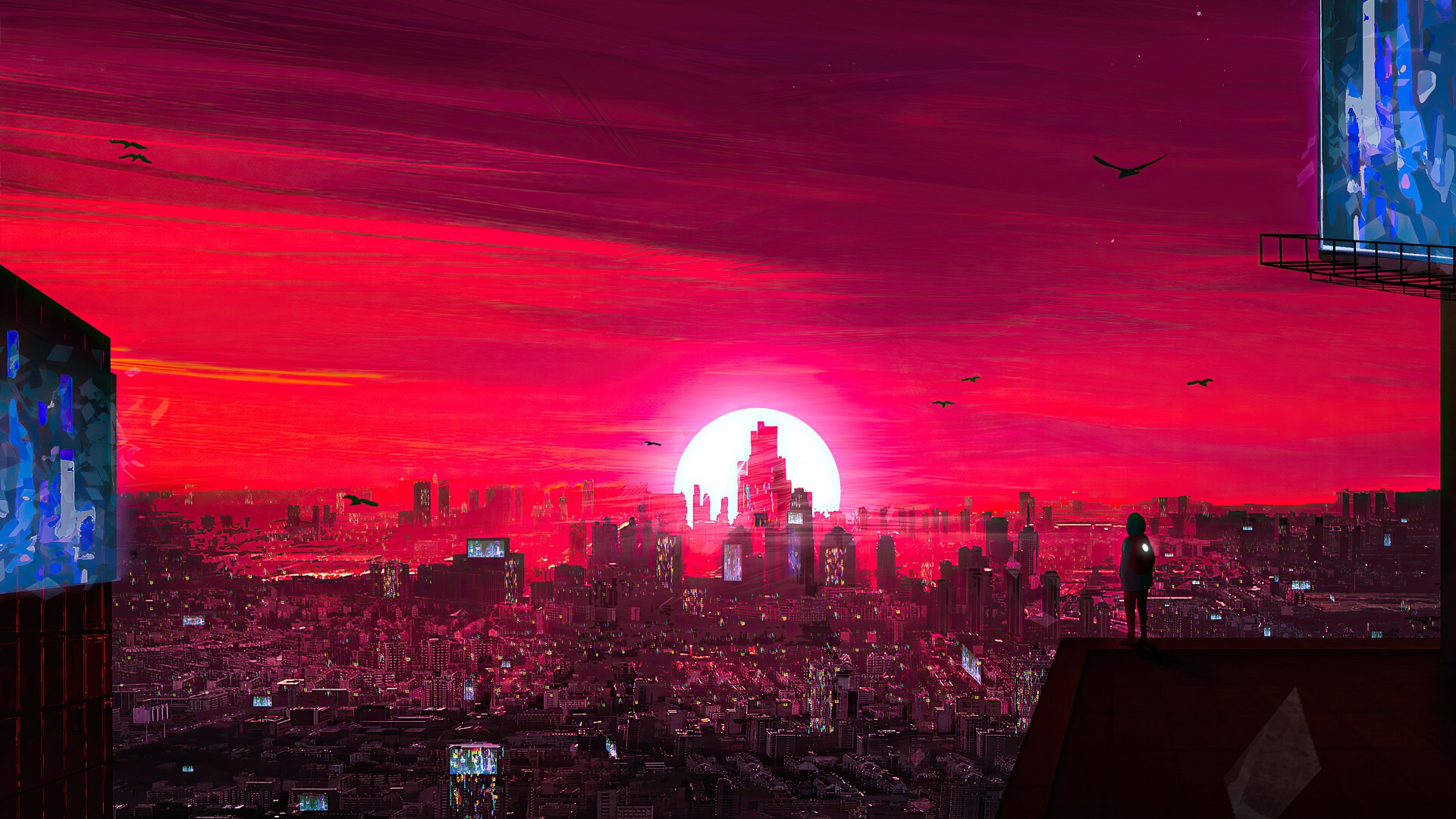 Red cyberpunk city (119) фото