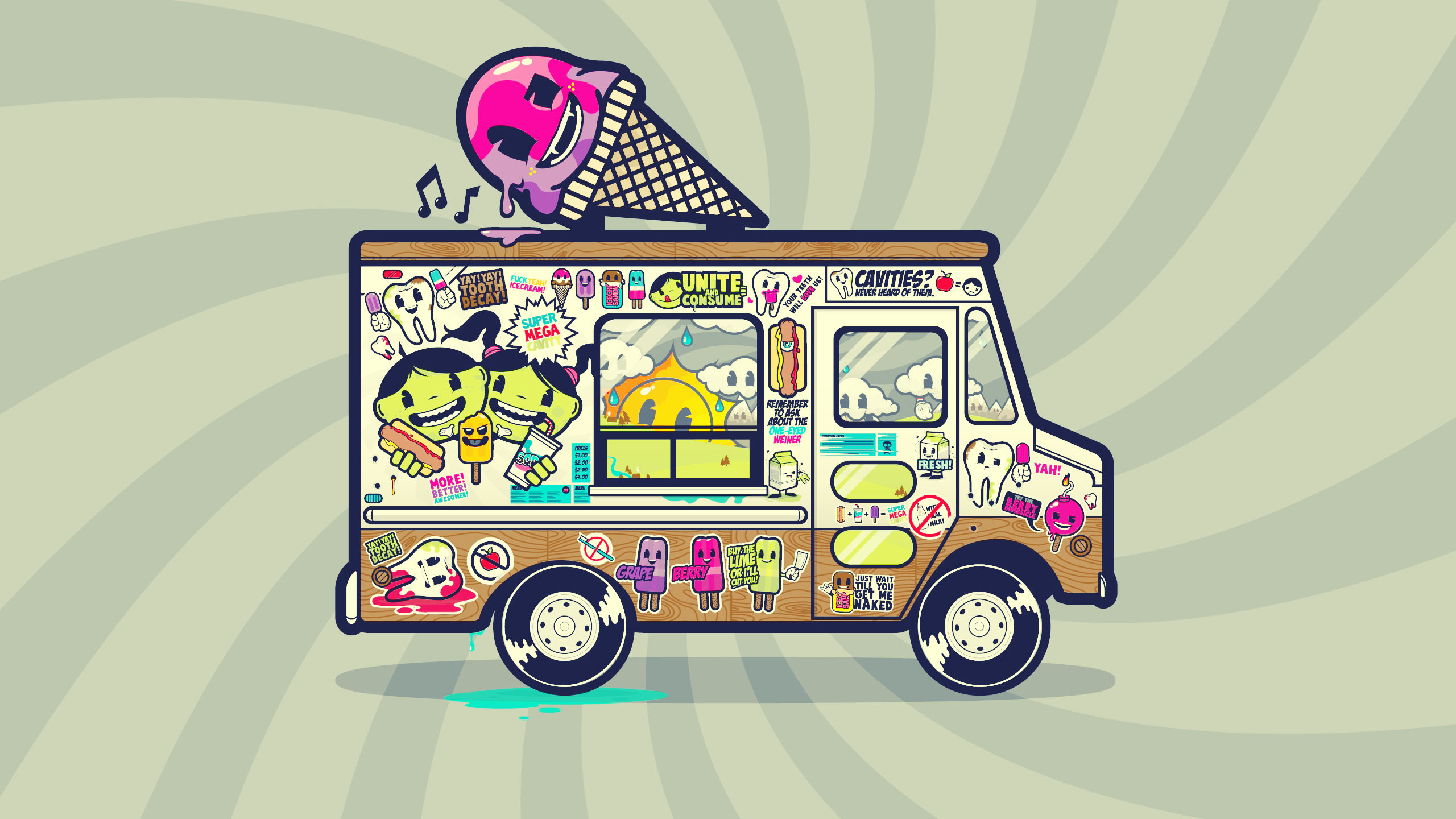 vehicles, ice cream truck, ice cream, van Full HD