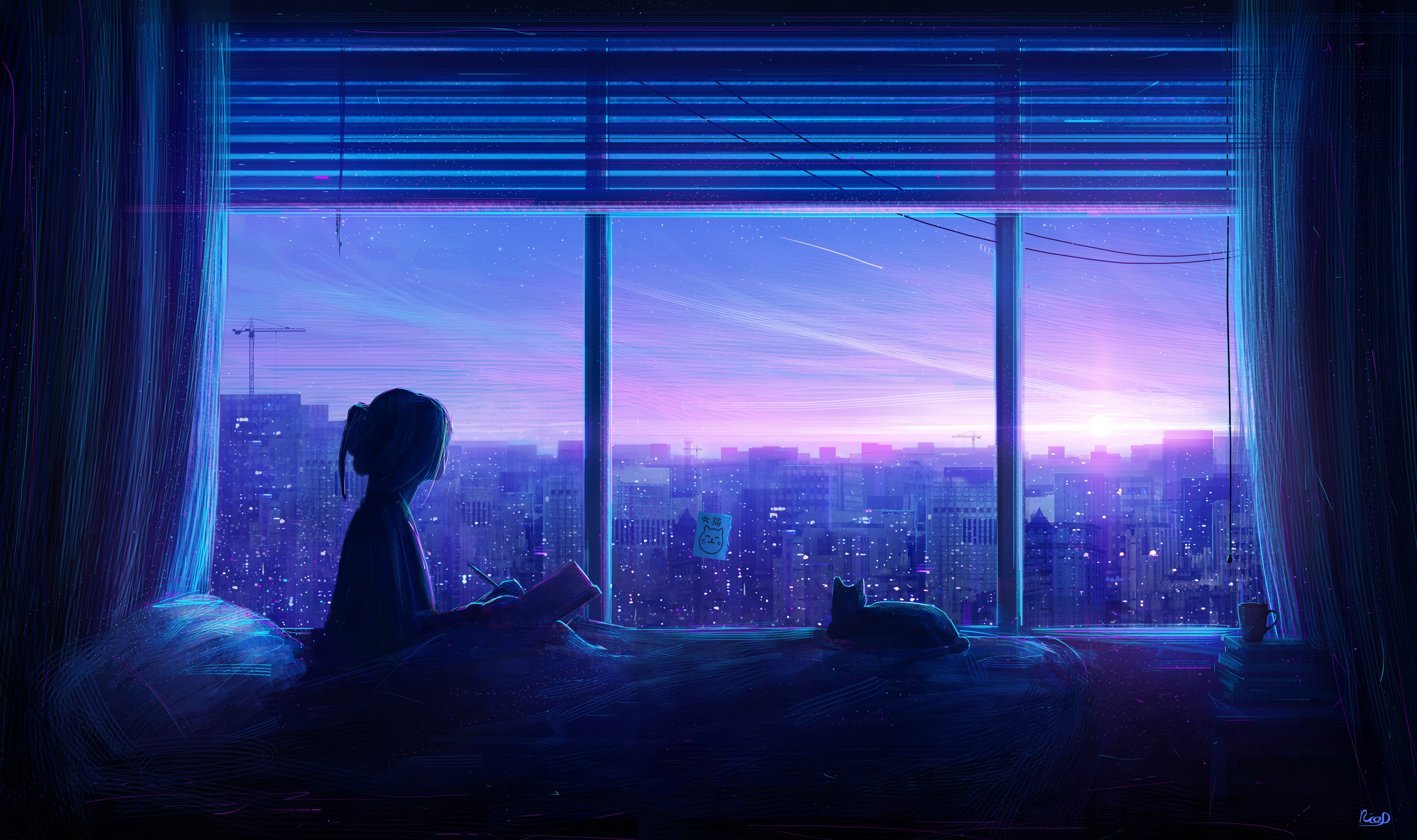 cat, anime, original, window UHD