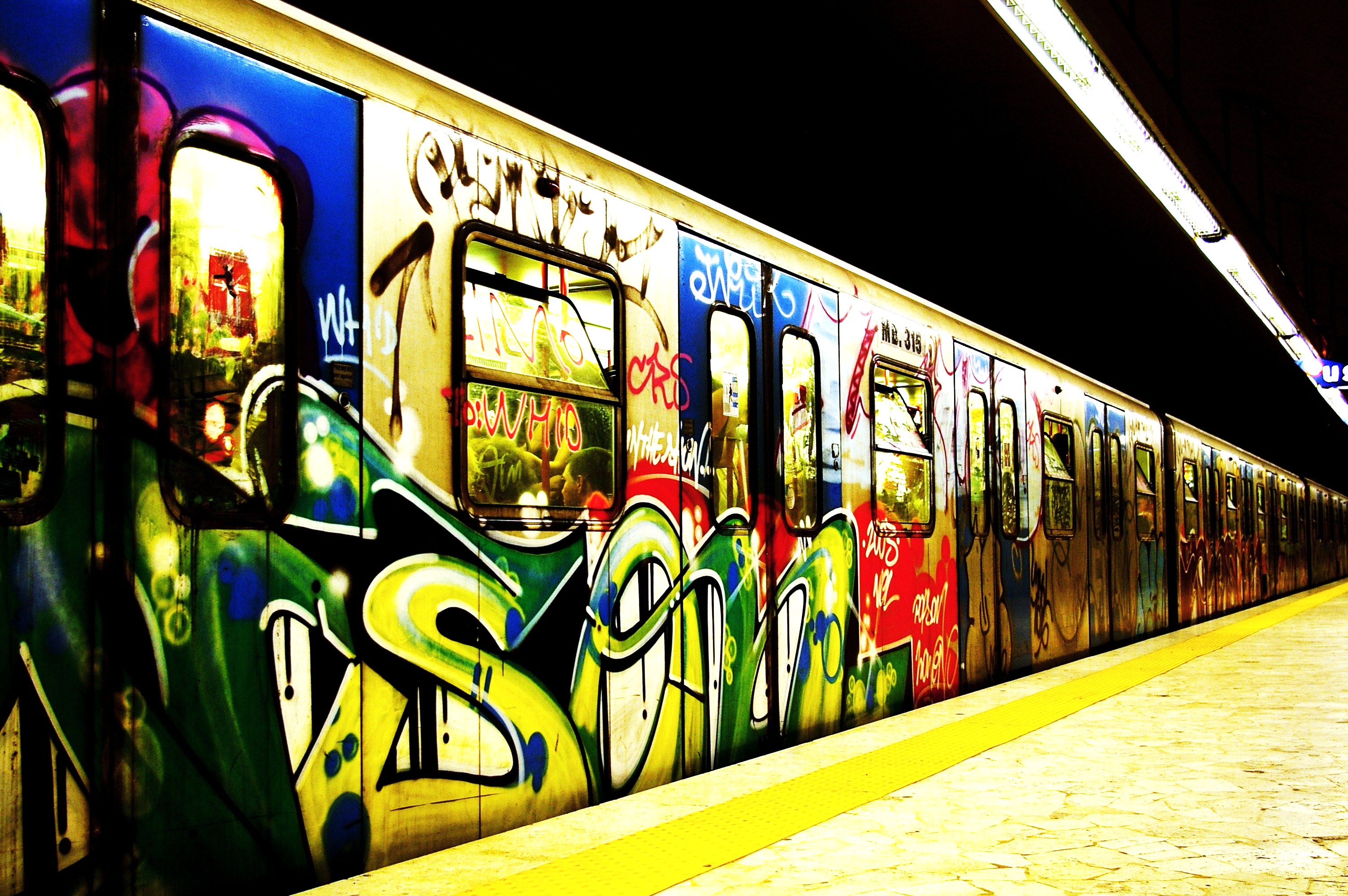 artistic, graffiti, subway, train