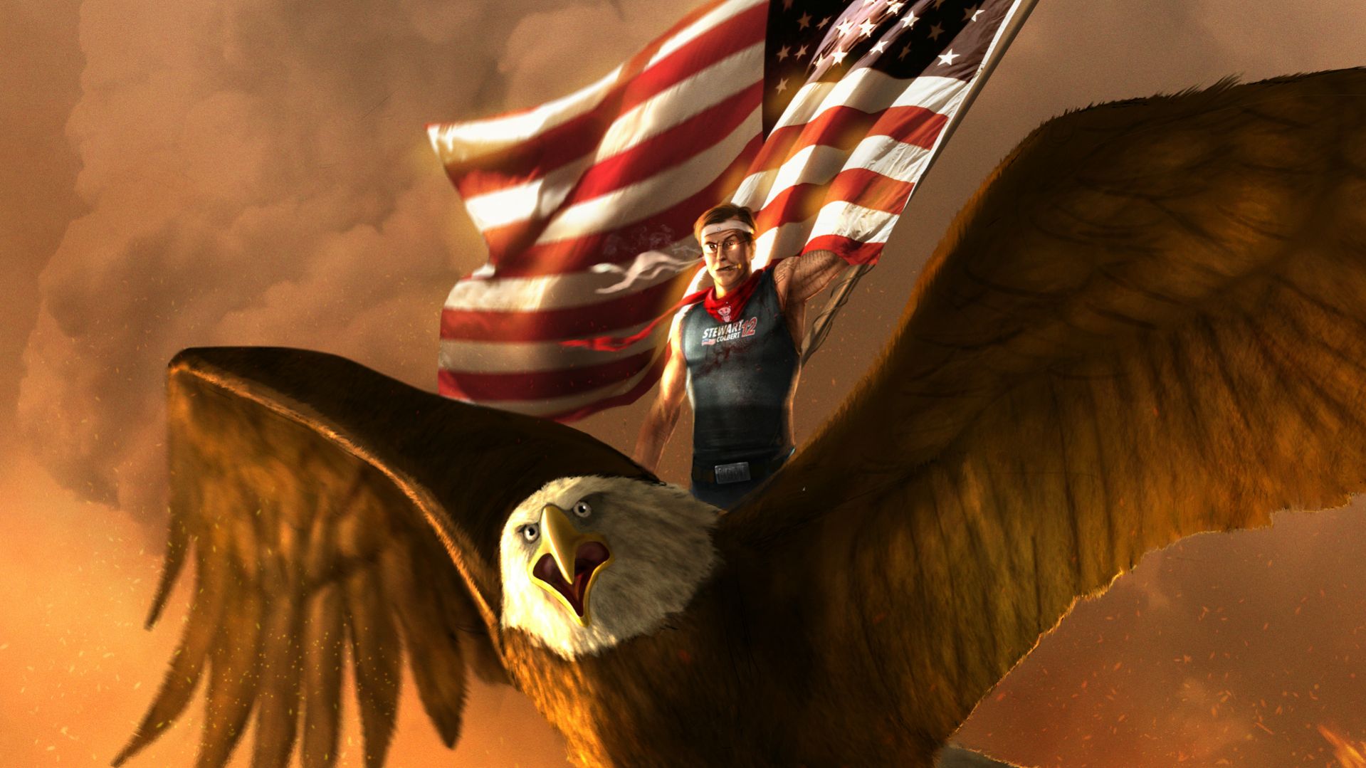 Full HD Wallpaper misc, political, american flag, bald eagle, drawing, eagle, flag, stephen colbert