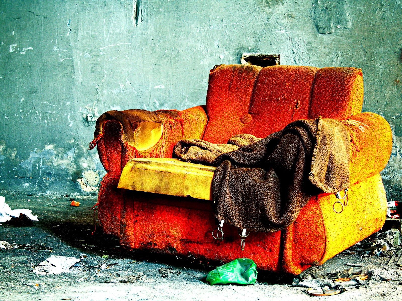 colourful, miscellanea, miscellaneous, old, colorful, armchair, ancient, ragged wallpaper for mobile