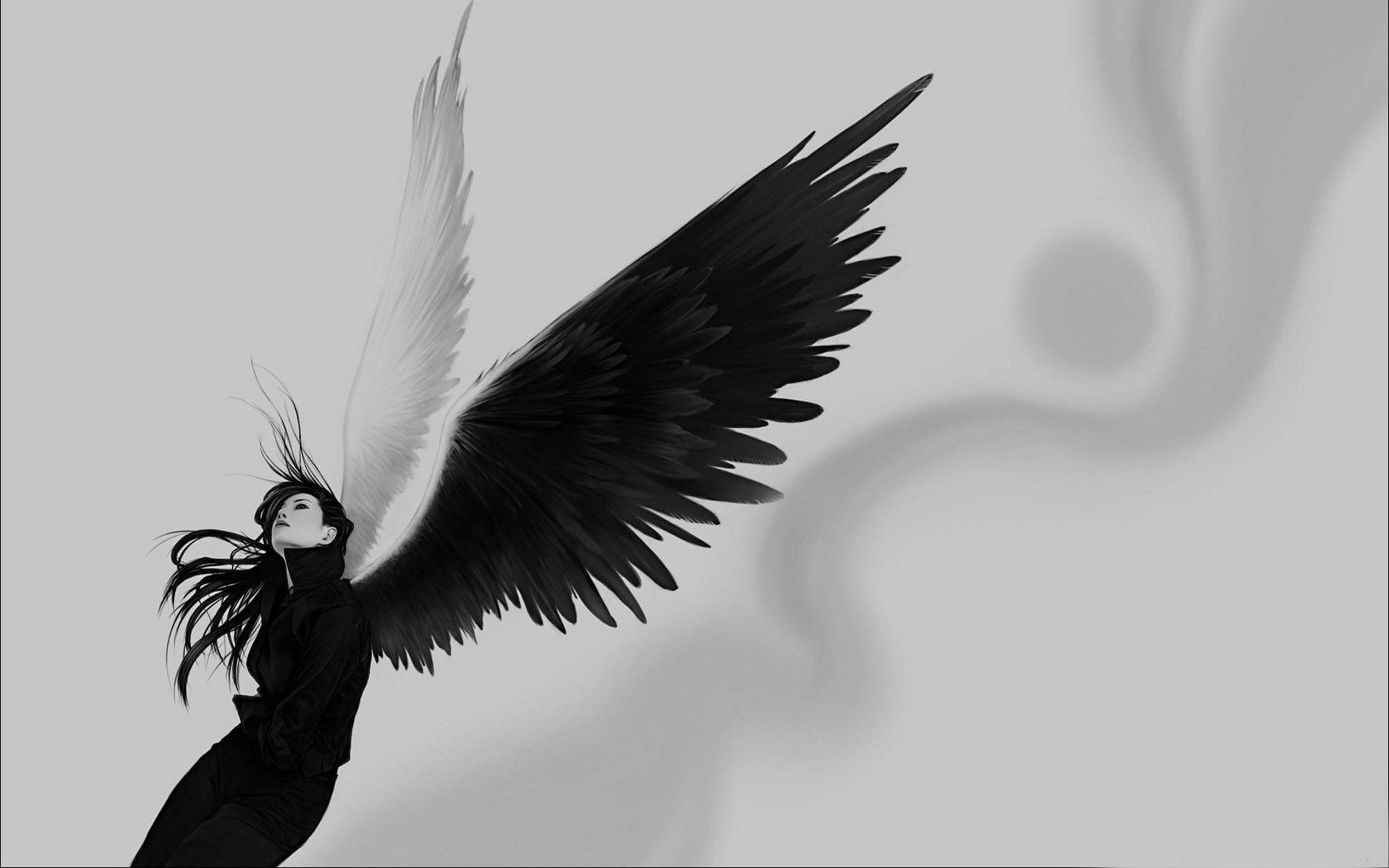 wings, fantasy, black, white, girl, angel