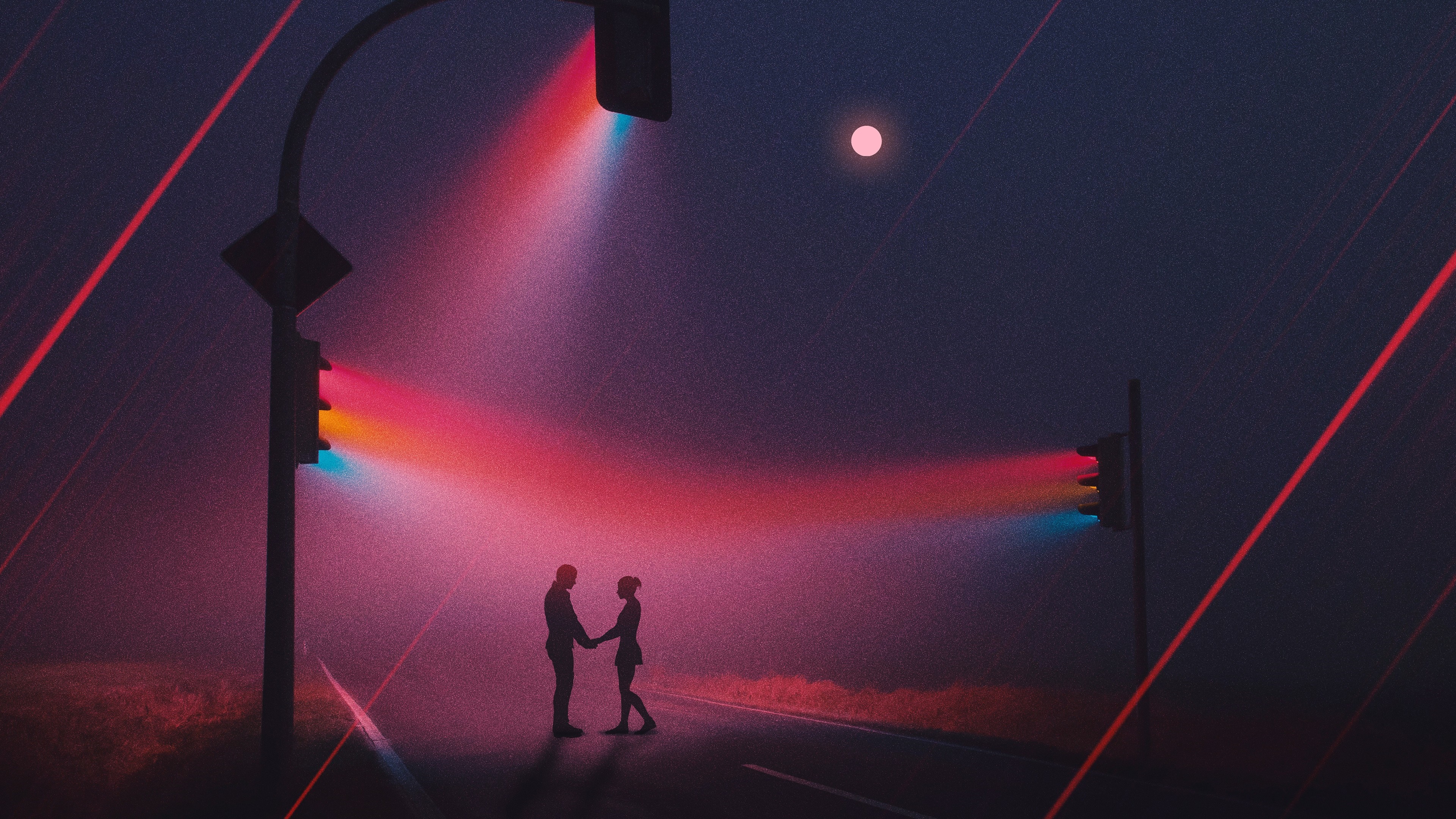 artistic, love, couple, night, traffic light