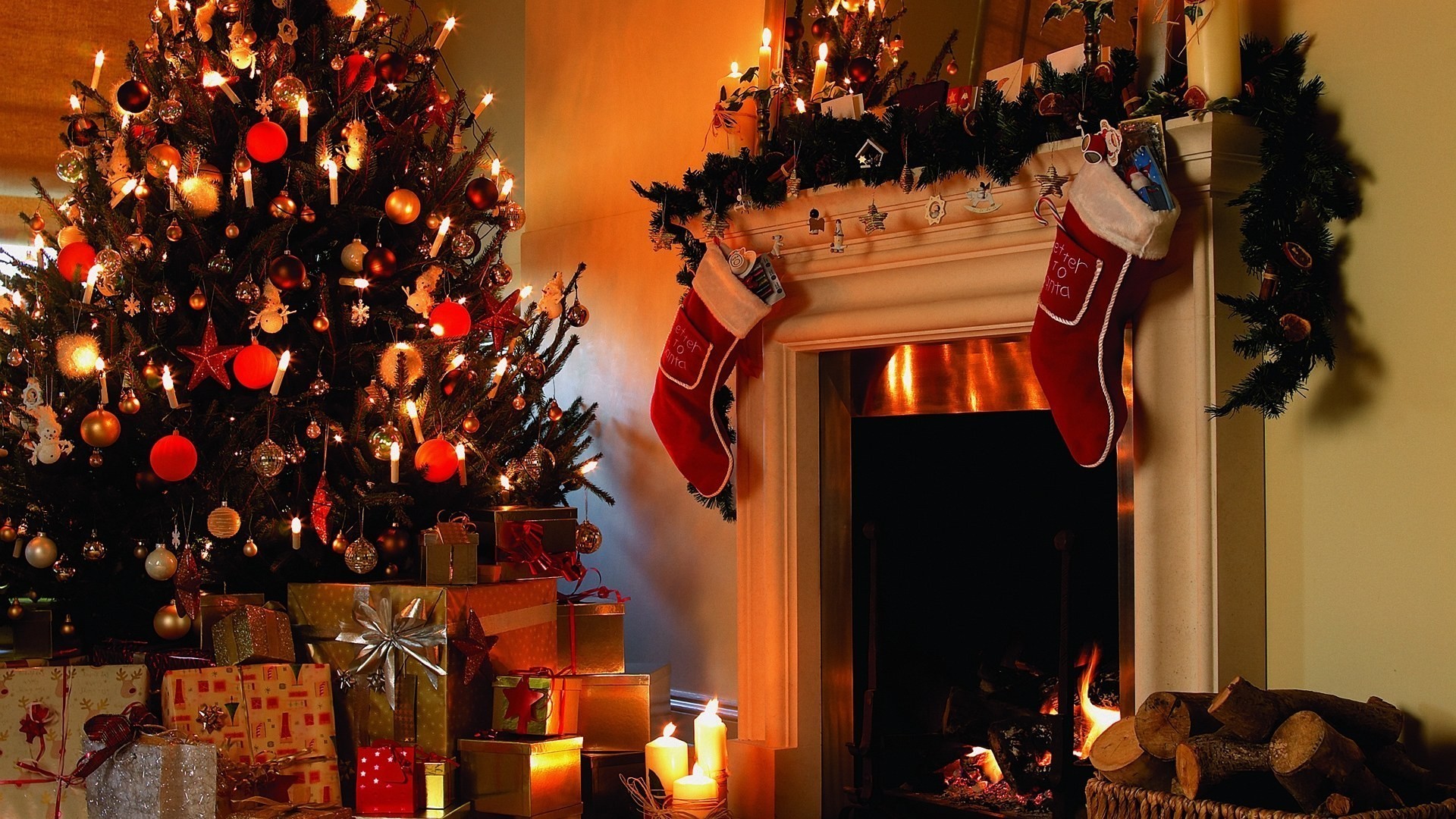 1443594壁紙のダウンロードホリデー, クリスマス, クリスマスオーナメント, クリスマスツリー, 暖炉, 贈り物-スクリーンセーバーと写真を無料で