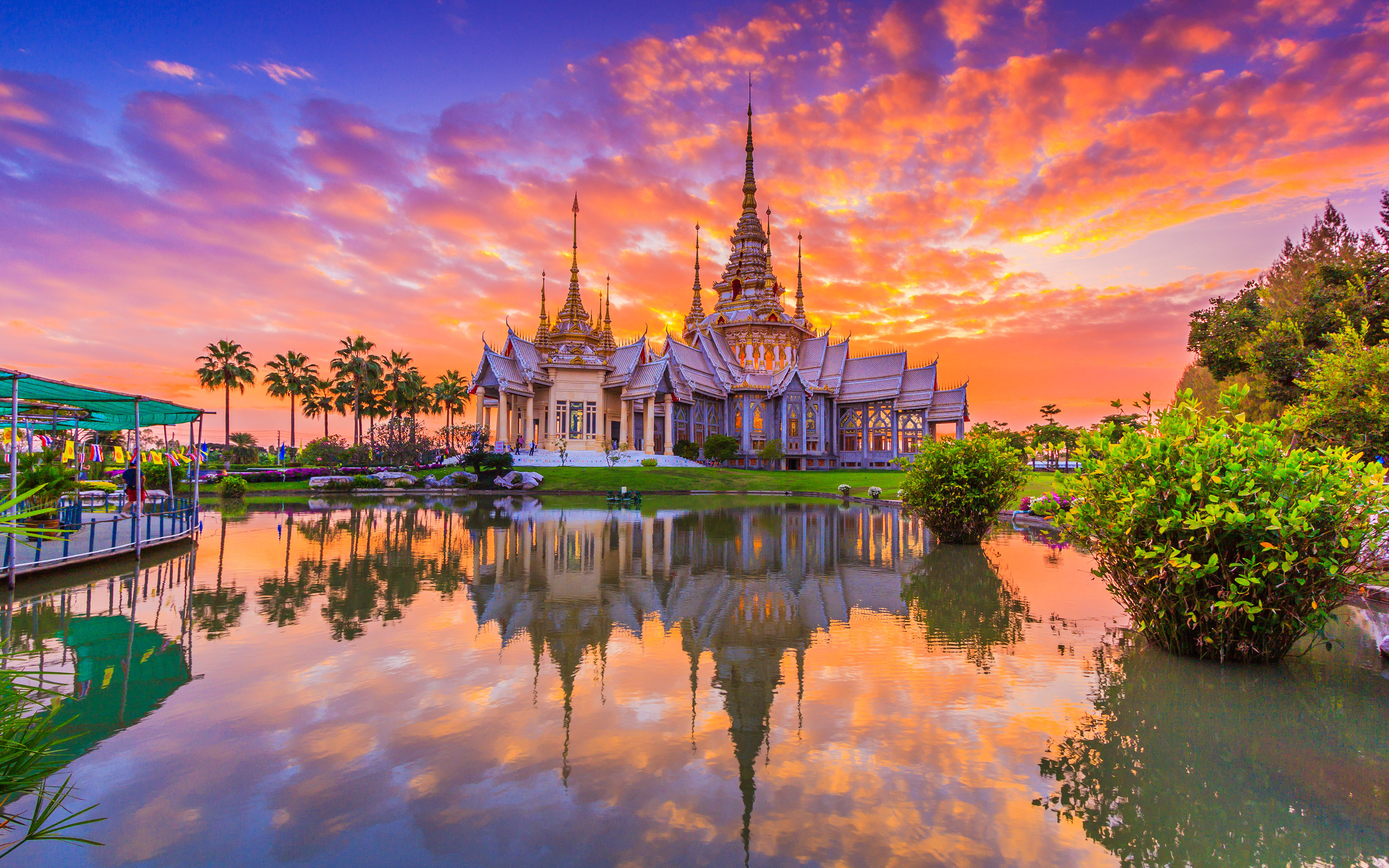 temple, temples, thailand, sunset, reflection, religious, asian, building