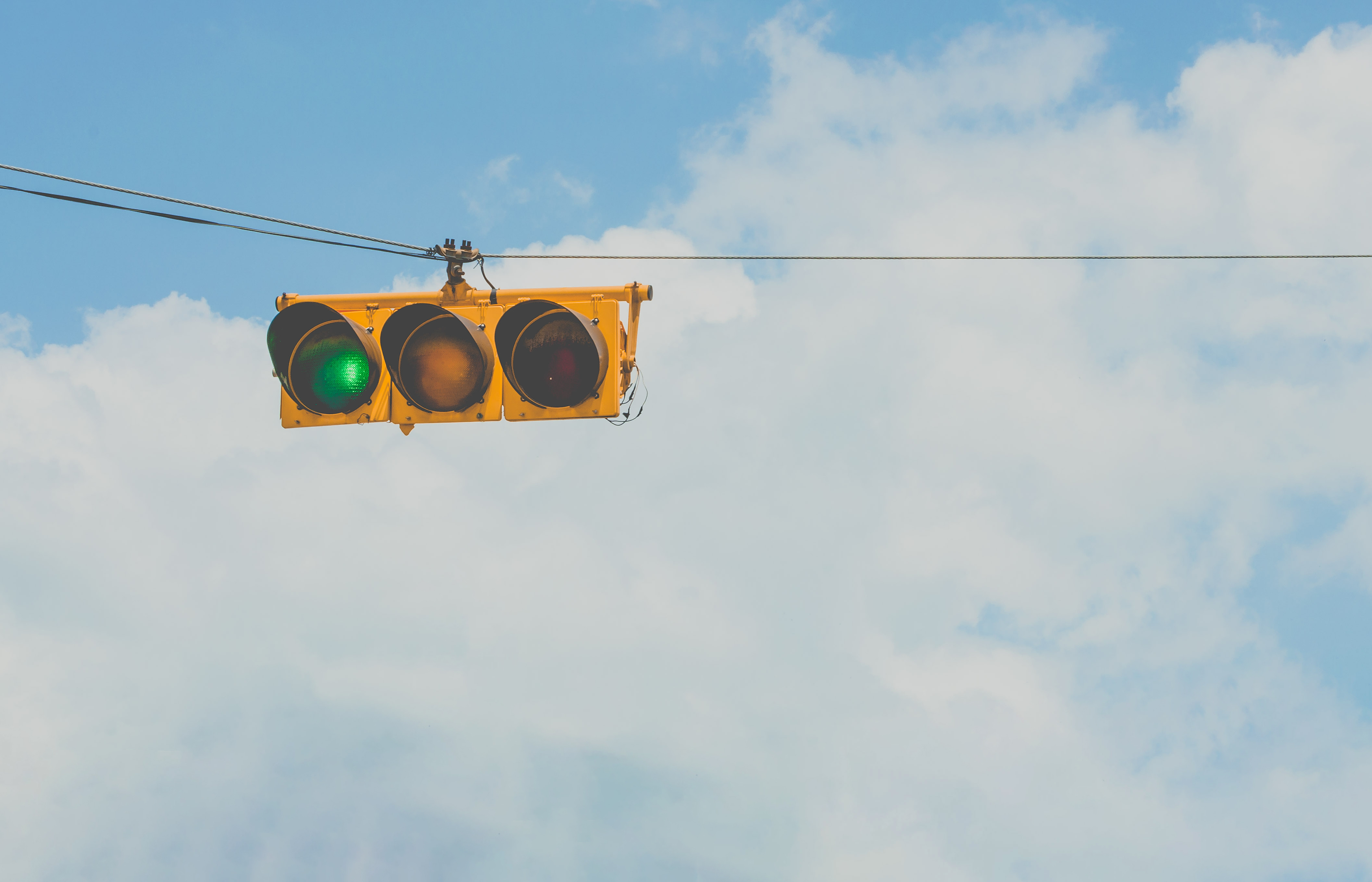Download mobile wallpaper Sky, Clouds, Traffic Light, Minimalism for free.