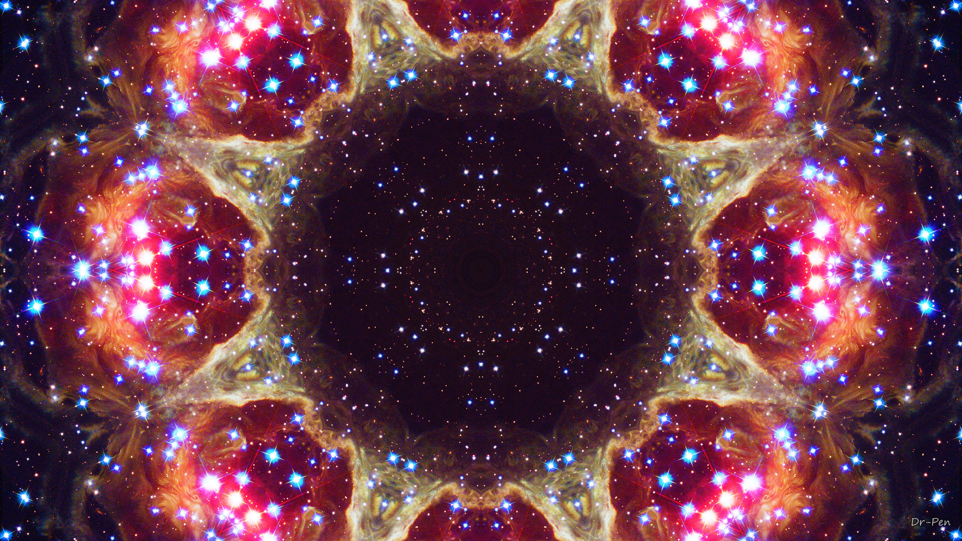 red, abstract, pattern, galaxy, mandala, manipulation, space