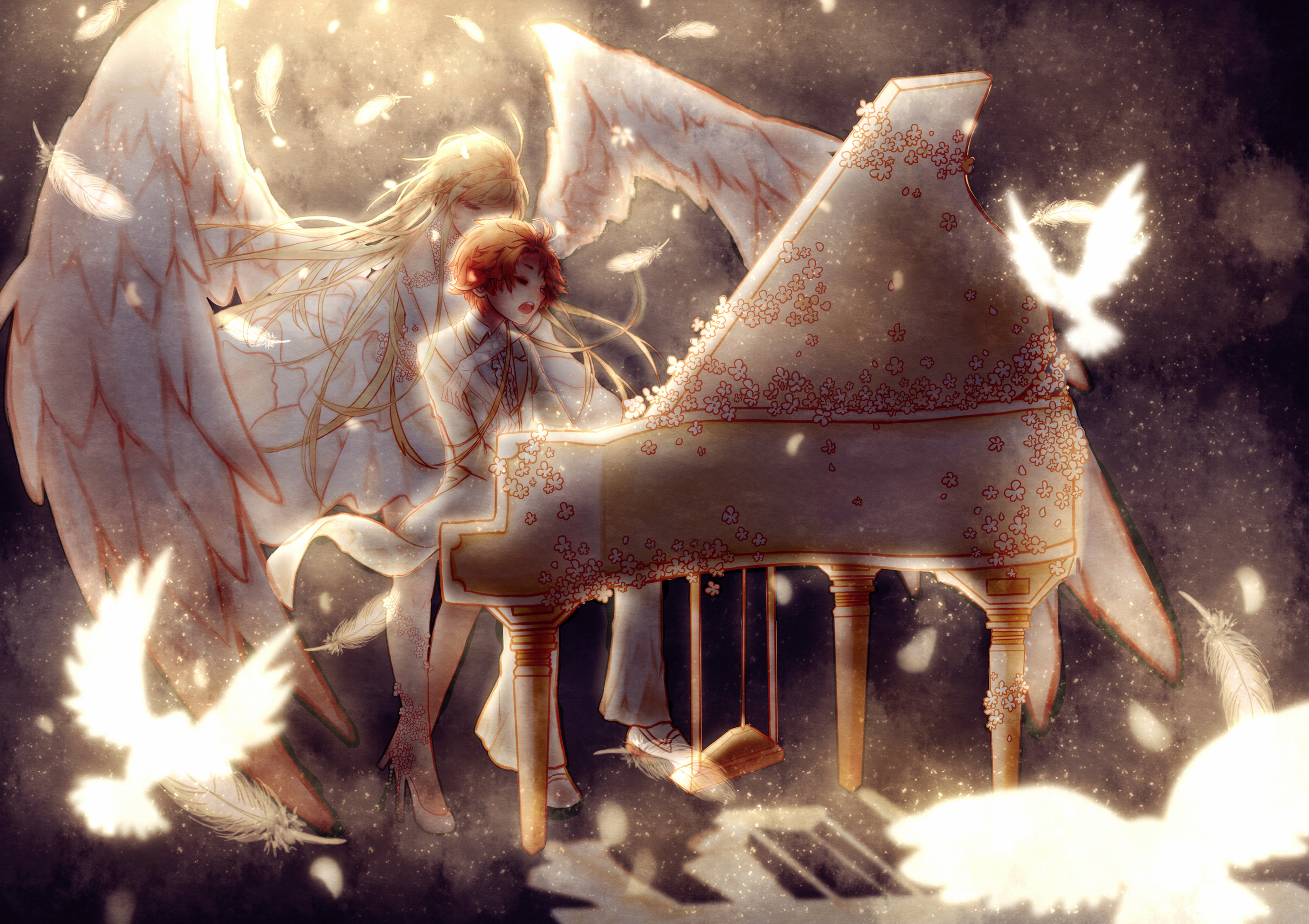 Музыка на телефон ангел. Ангел арт. Девушка ангел арт. Играющий ангел. Рояль с крыльями.