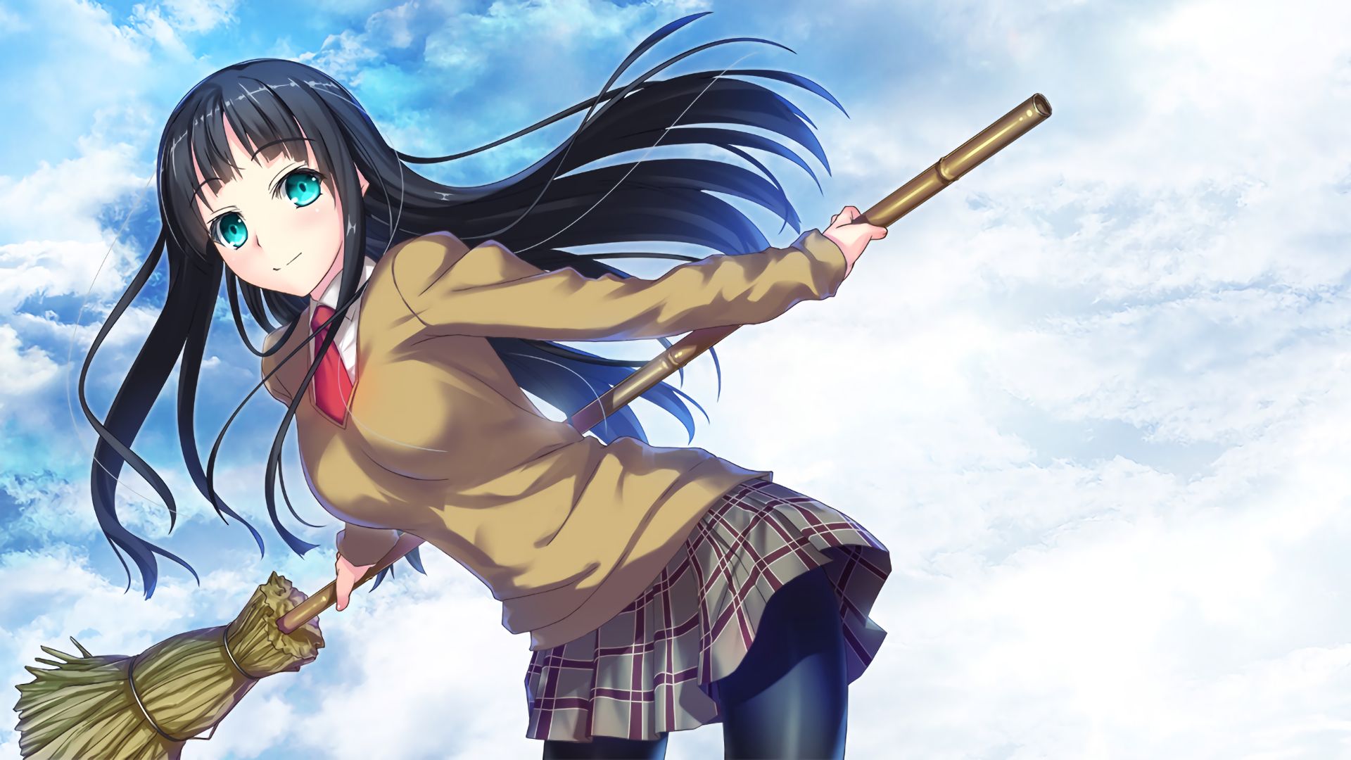 Anime Girl Flying With Umbrella In The Sky Live Wallpaper - MoeWalls