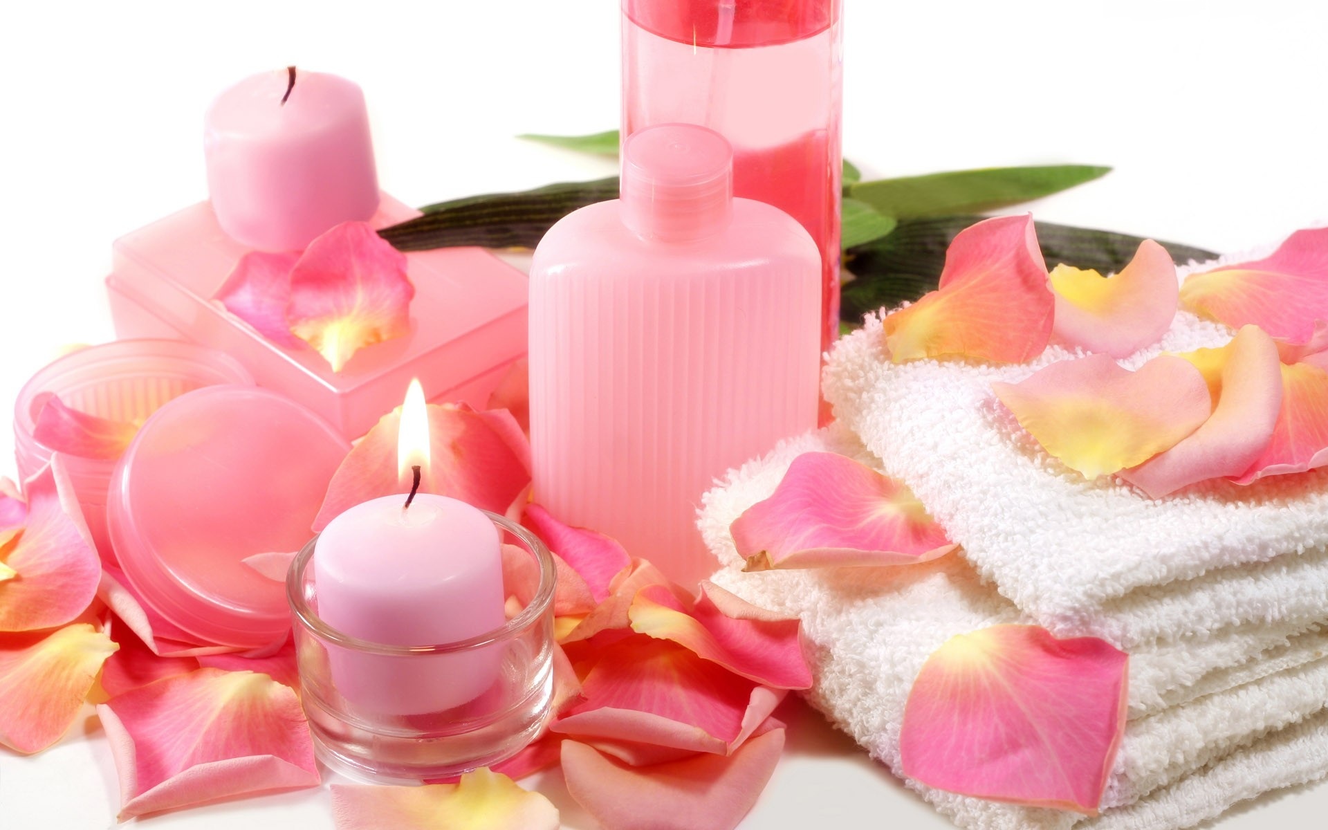 man made, spa, candle, petal, pink, still life, towel HD wallpaper