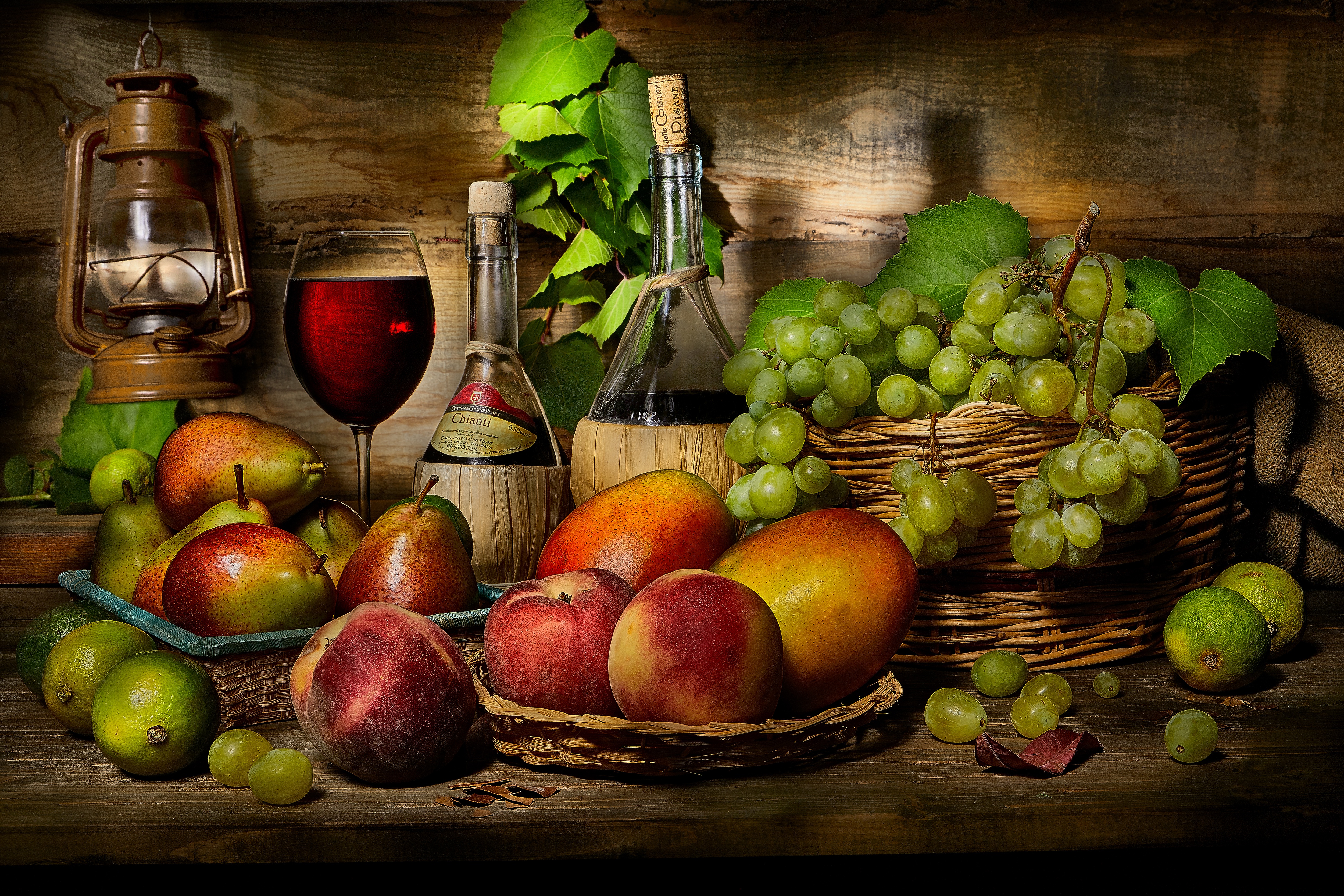 pear, wine, food, still life, bottle, fruit, grapes, mango HD wallpaper