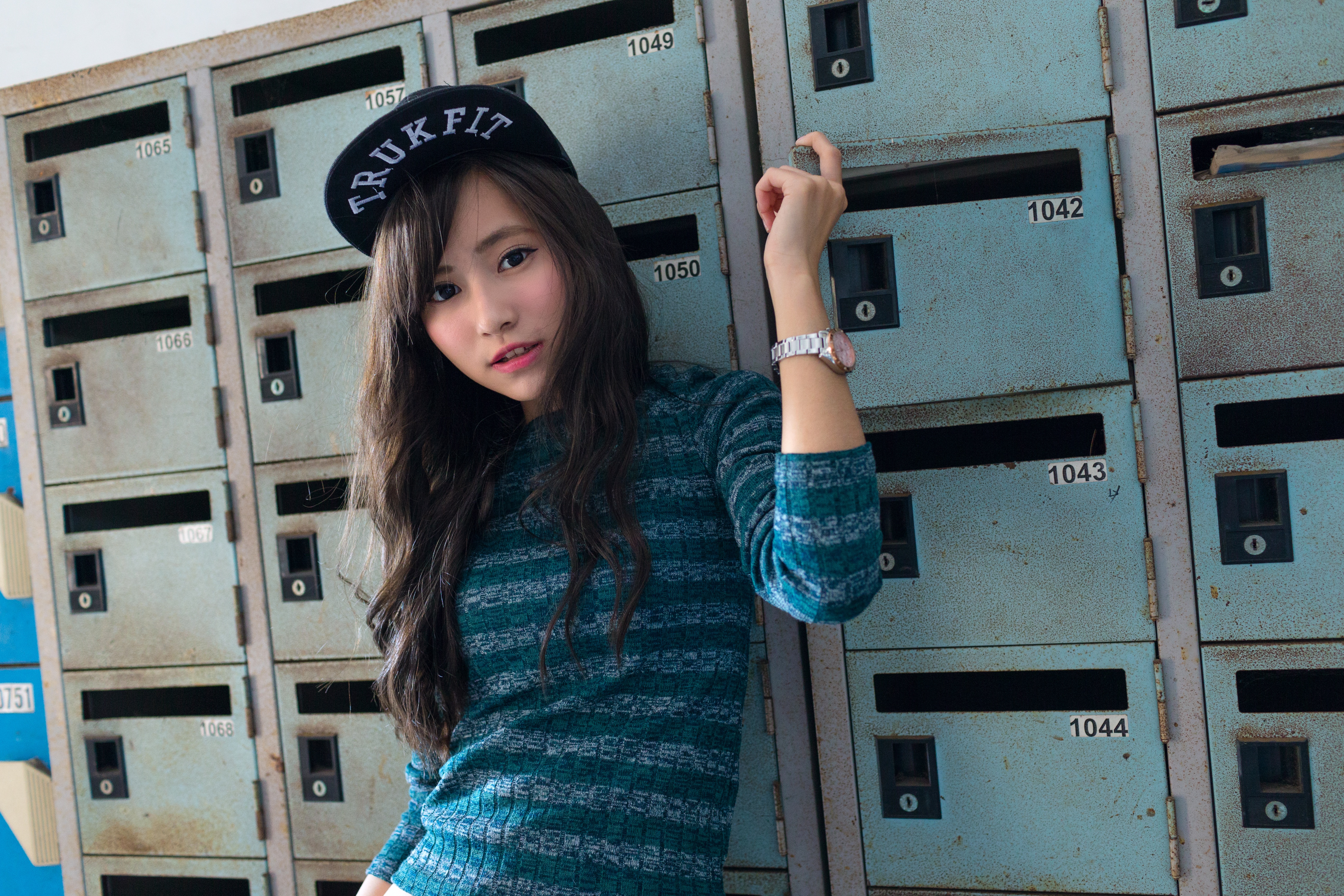 Download mobile wallpaper Cap, Brunette, Model, Women, Asian, Long Hair for free.