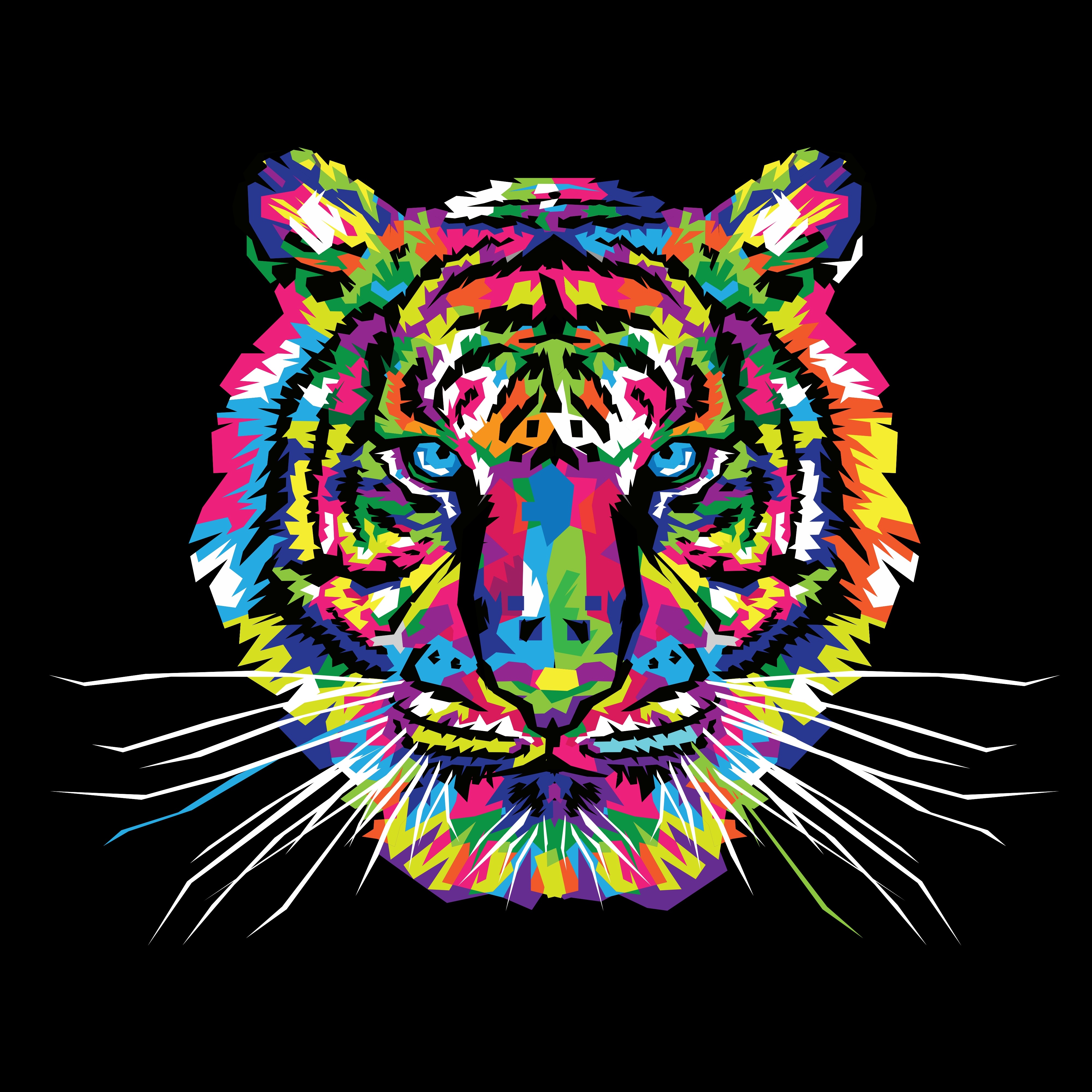 84411 télécharger le fond d'écran tigre, art, vecteur, multicolore, hétéroclite, ornement - économiseurs d'écran et images gratuitement