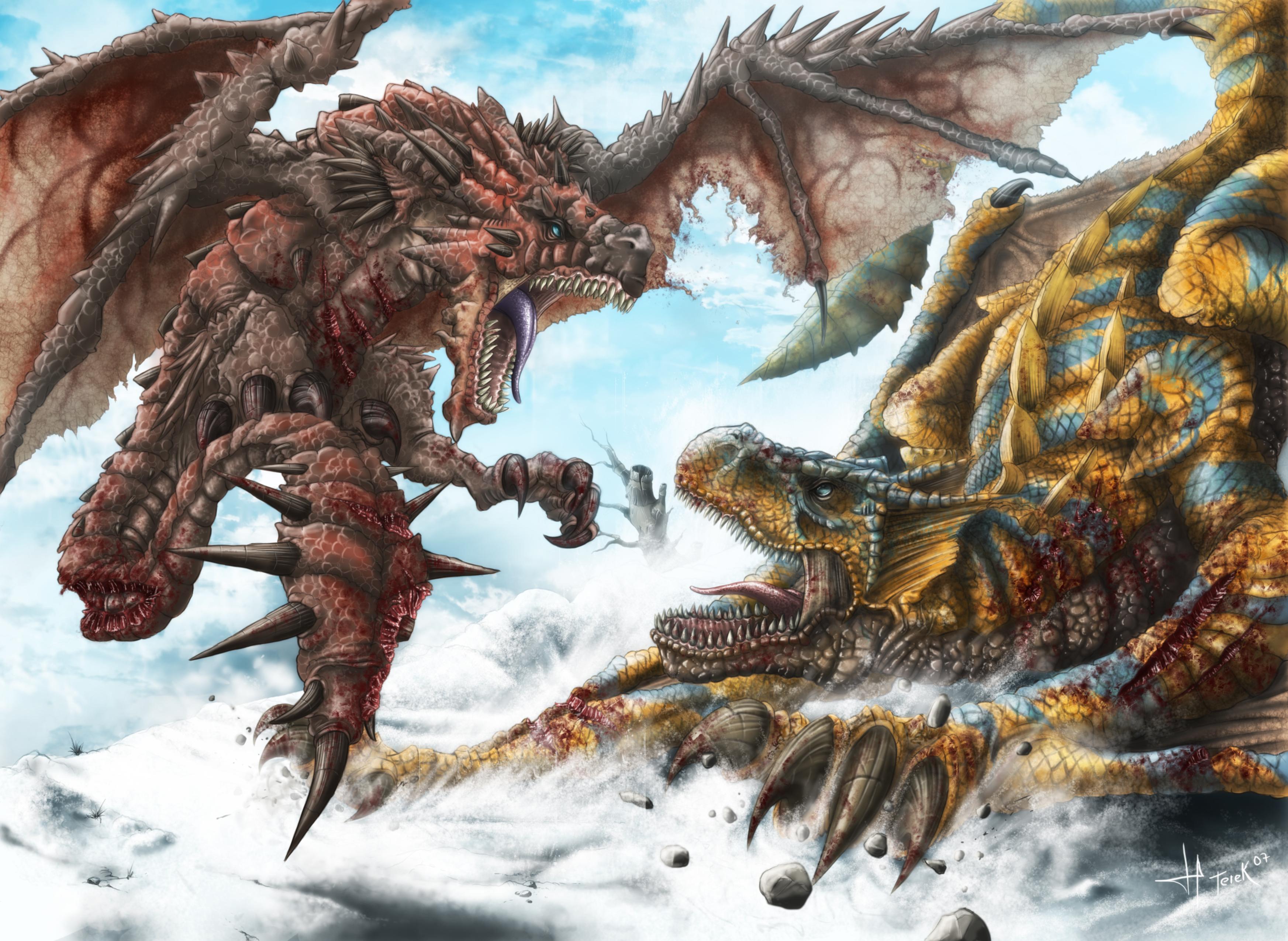 dragon, monster hunter freedom unite, video game, rathalos (monster hunter), tigrex (monster hunter)