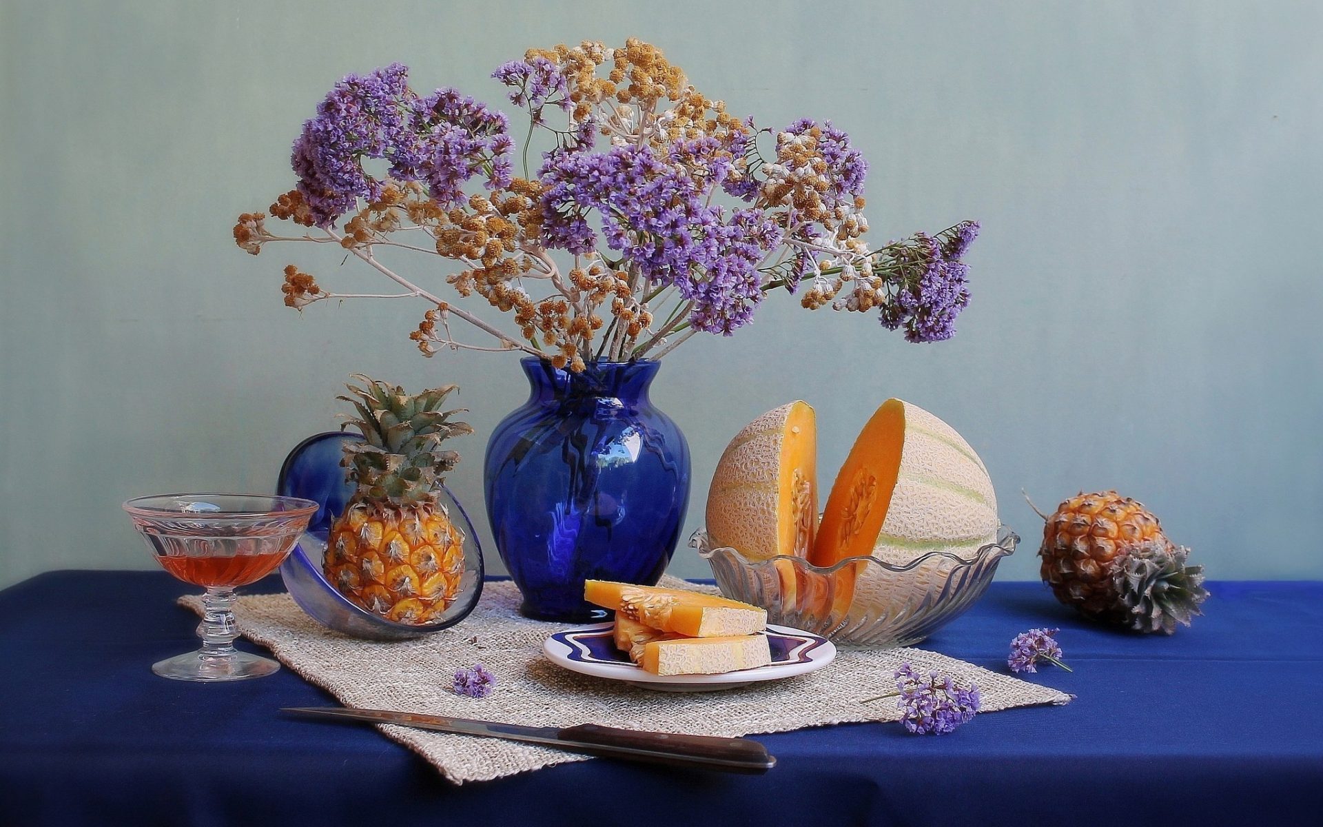 photography, still life, flower, fruit, melon, vase Full HD