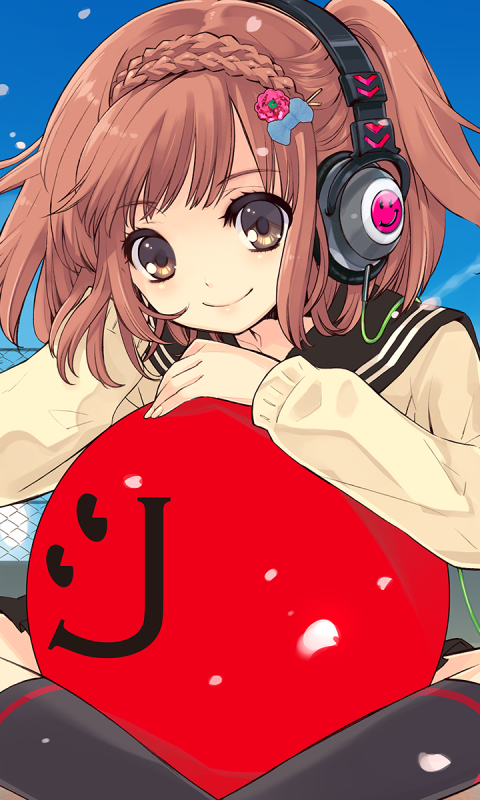 brown haired anime girl with headphones