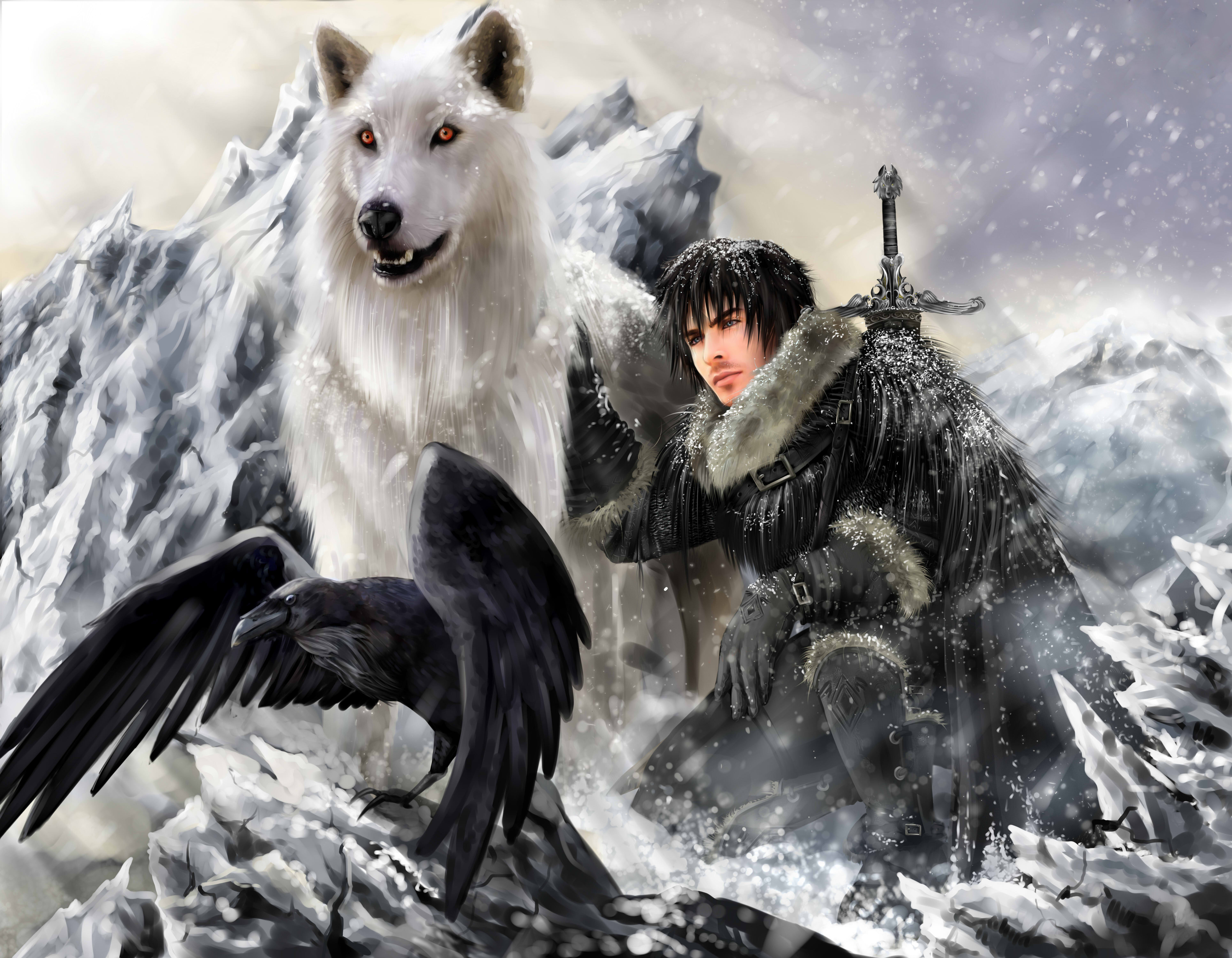 game of thrones, jon snow, wolf, fantasy, a song of ice and fire HD wallpaper