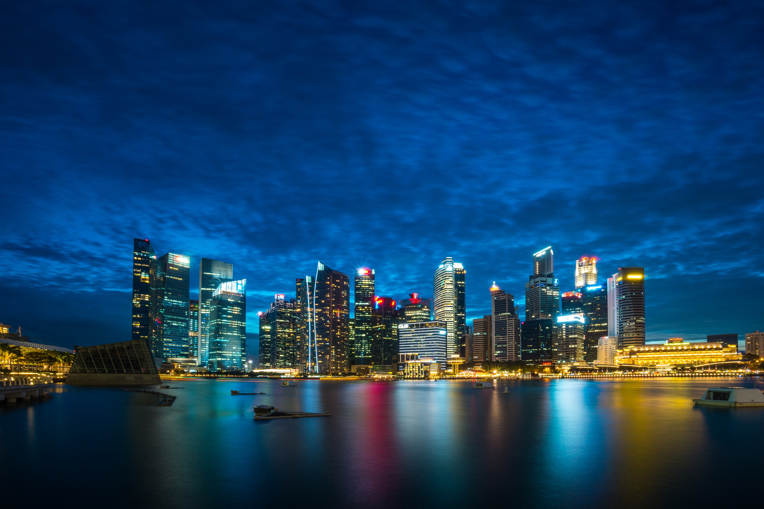 singapore, cities, night city, skyscrapers, panorama Full HD