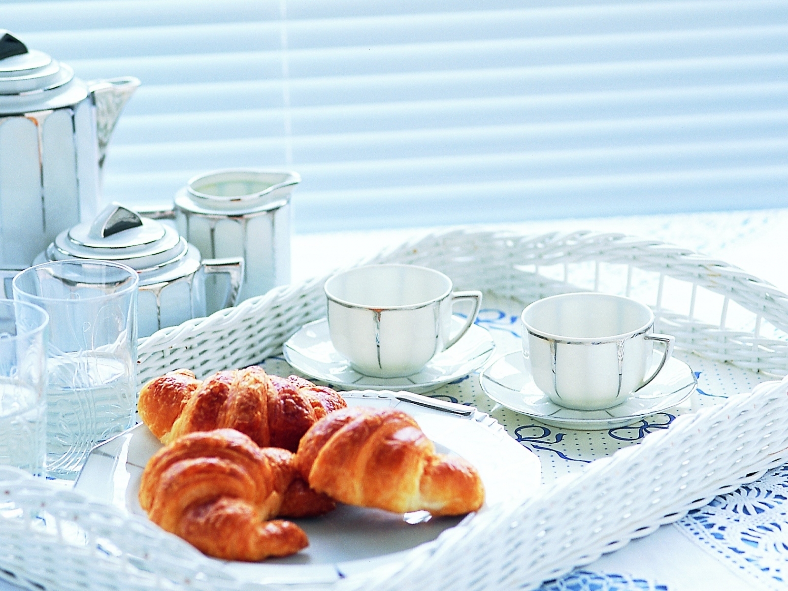 tablewares, food, croissants, cups phone background