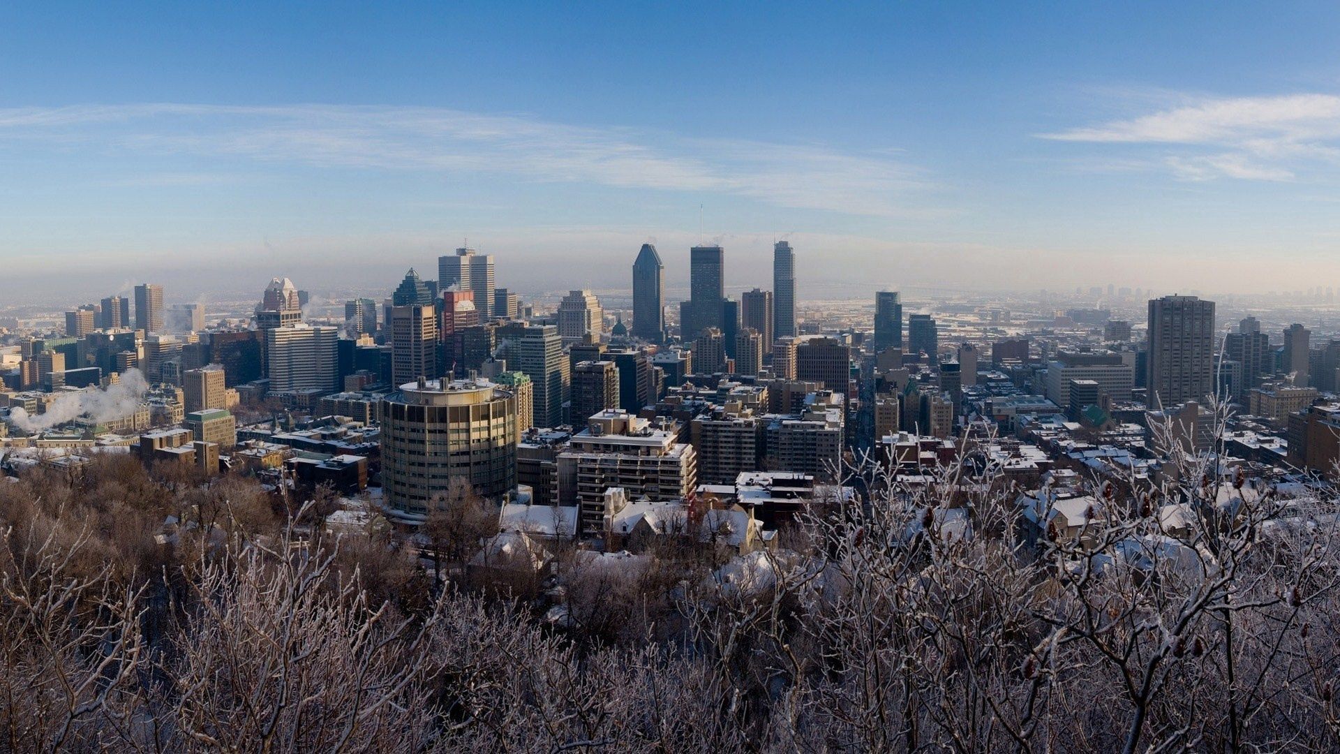 Скачать картинку Montreal, Canada, Канада, Монреаль, Деревья, Города, Снег, Зима в телефон бесплатно.