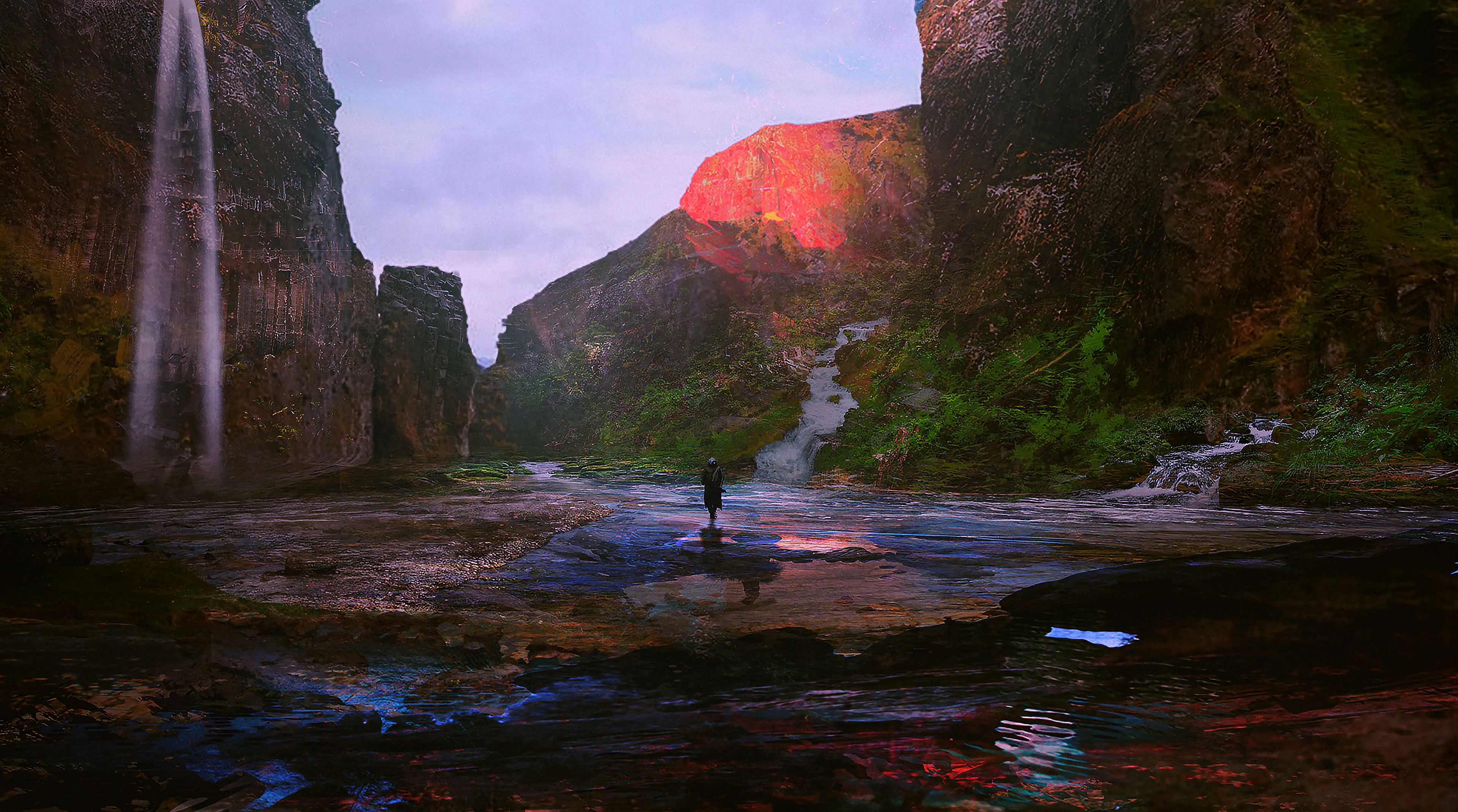 Laden Sie das Fließen, Fluss, Einsamkeit, Kunst, Mountains, Flüsse-Bild kostenlos auf Ihren PC-Desktop herunter