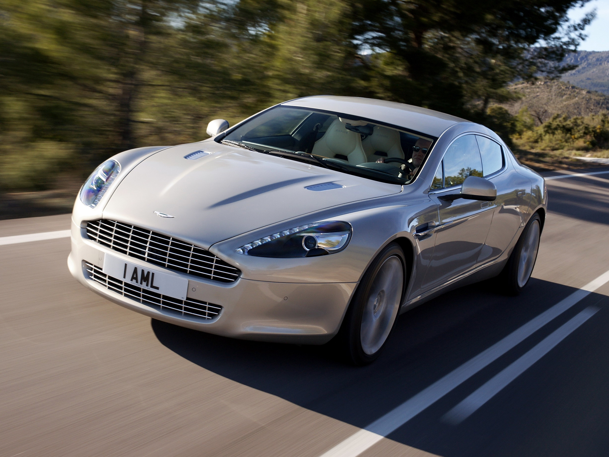 Download mobile wallpaper 2009, Rapide, Asphalt, Aston Martin, Silver, Front View, Cars for free.