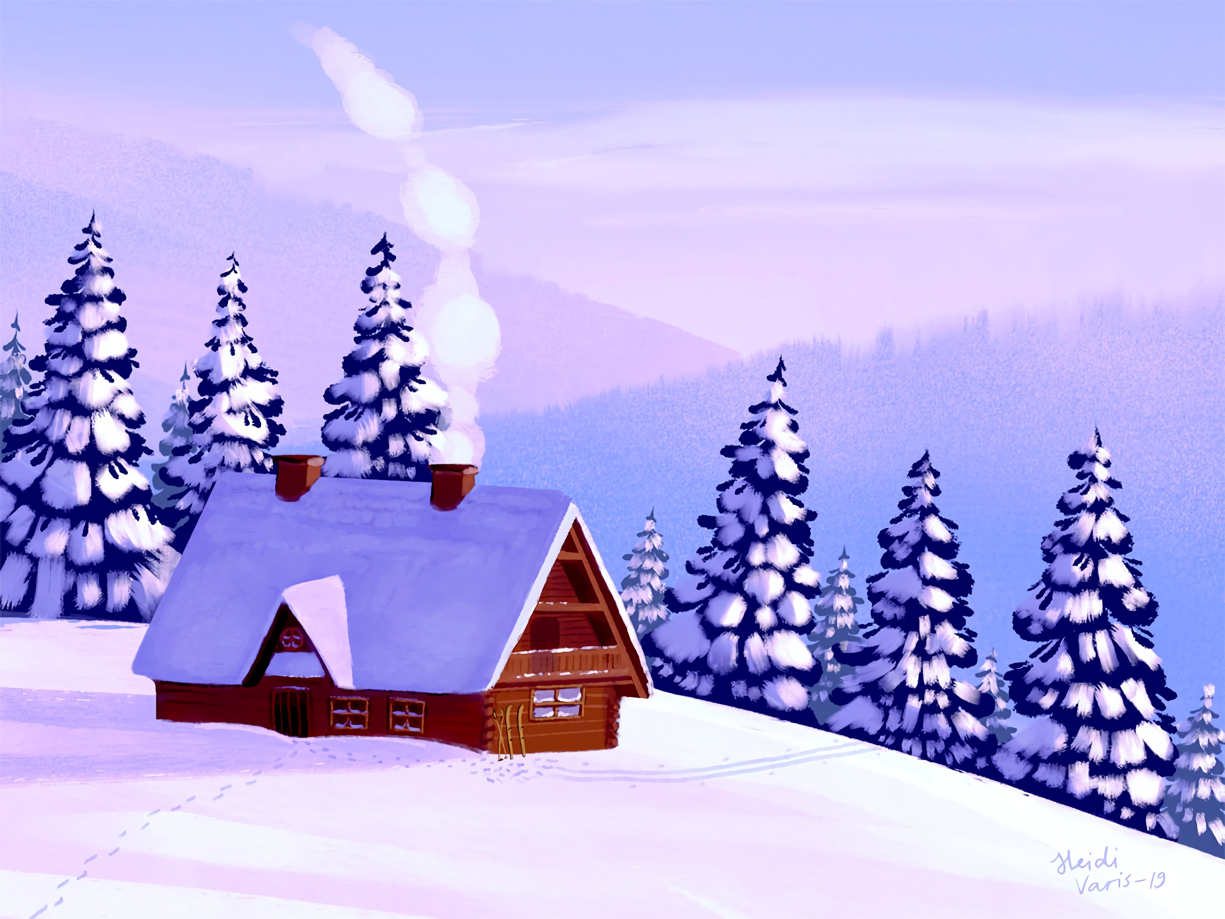 Зимний домик в лесу из мультфильмов