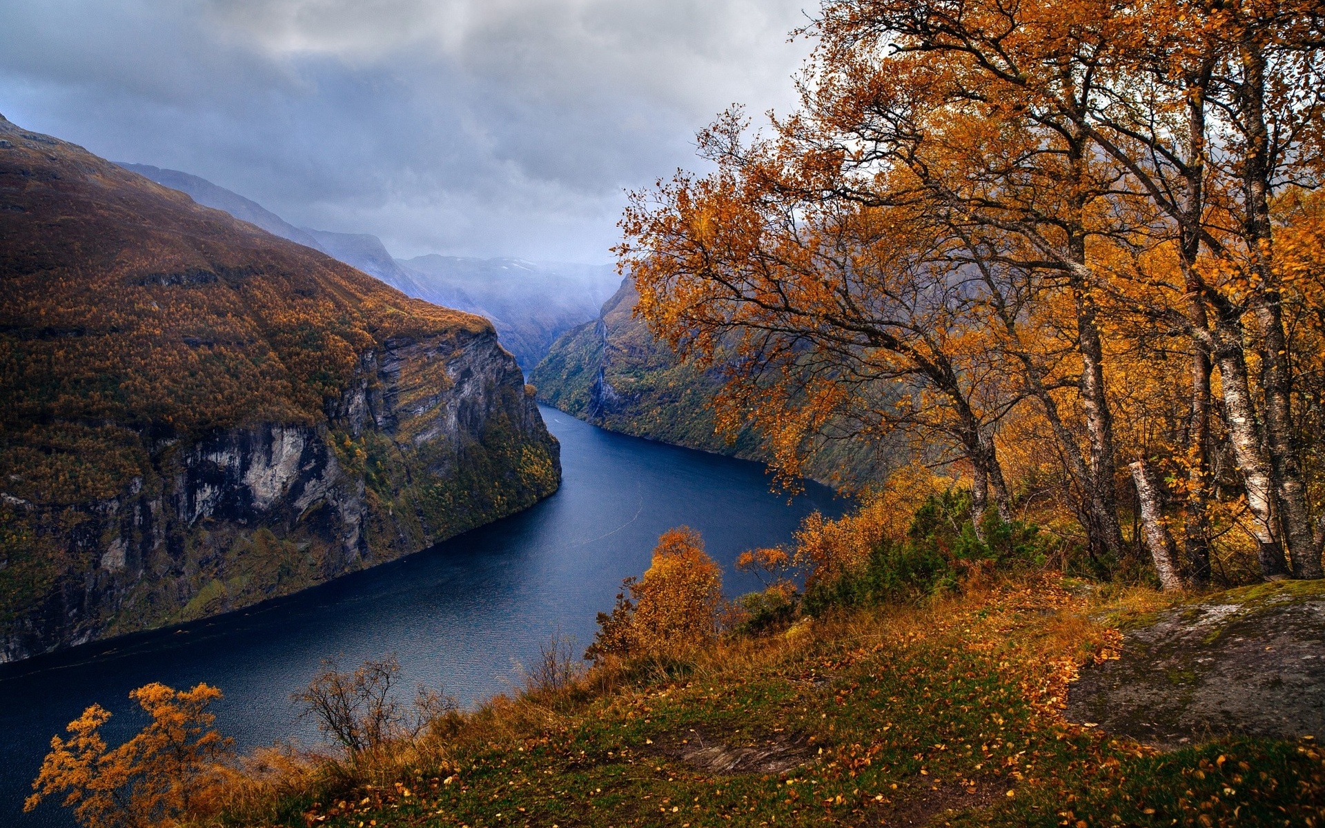 earth, fjord, fall, mountain, tree wallpaper for mobile