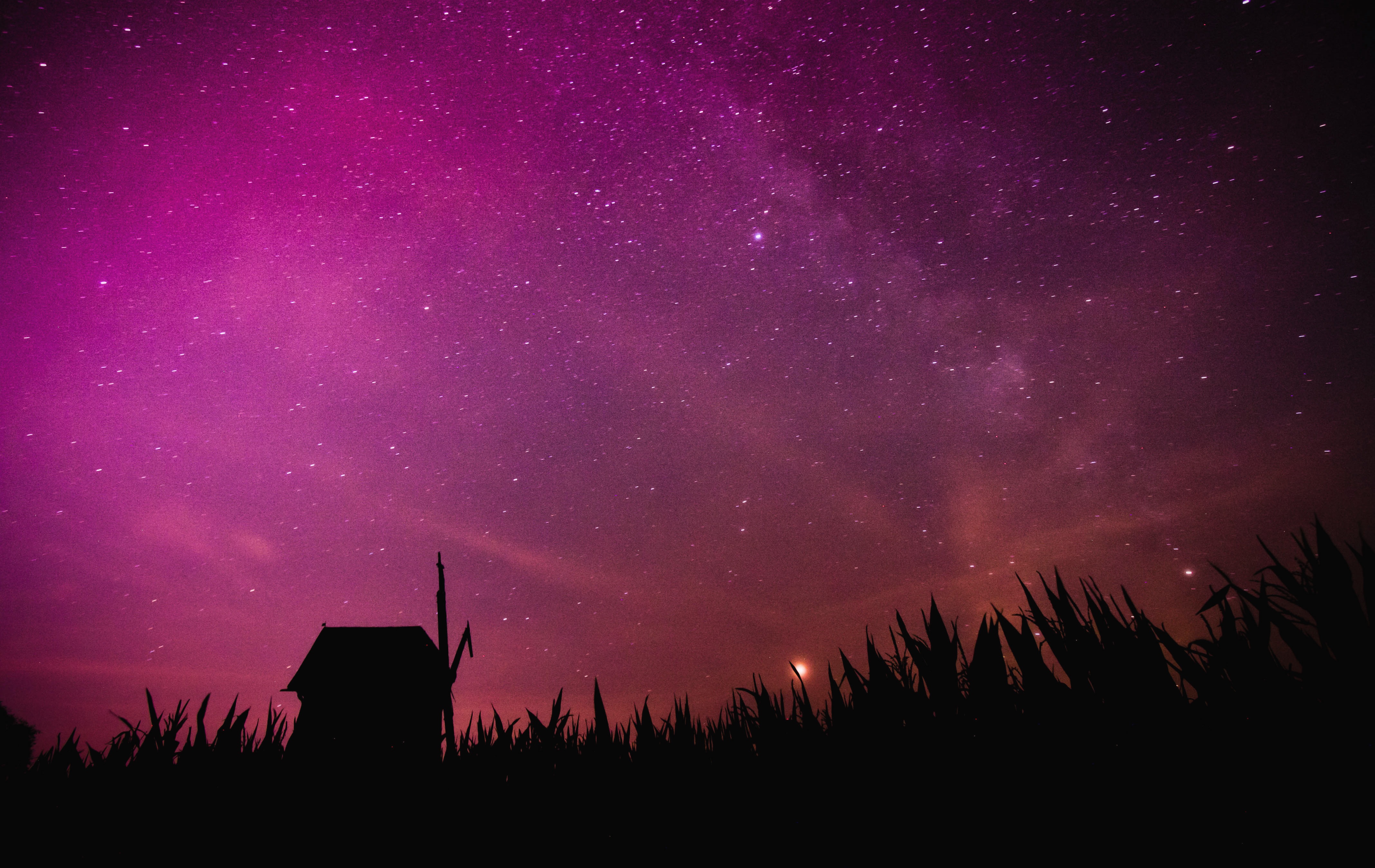 mill, nature, starry sky, outlines cellphone
