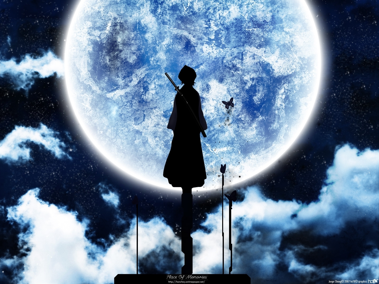 anime, planets, night, art, sky, blue High Definition image