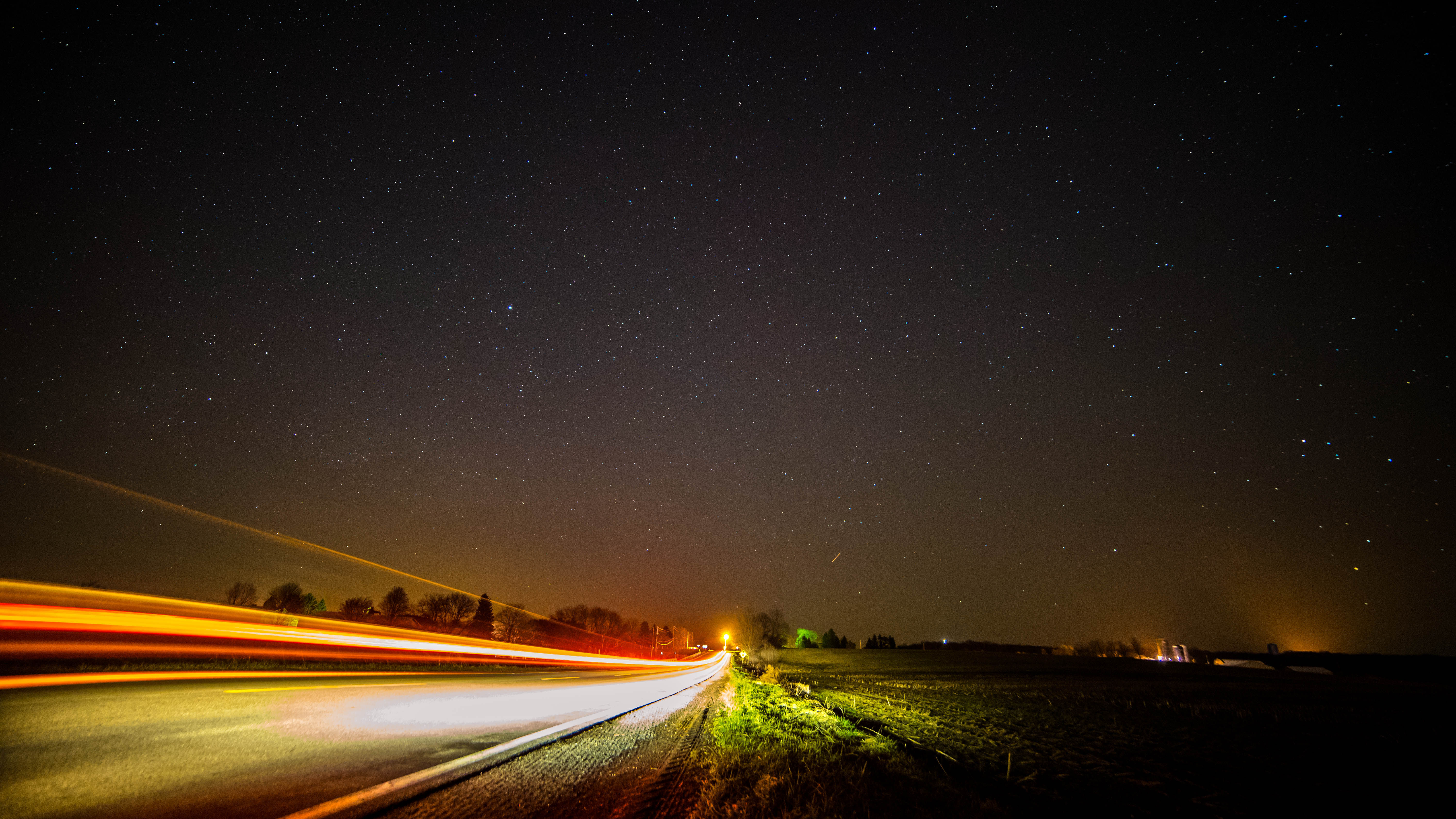 stars, night, dark, road, starry sky, long term exposure Free Stock Photo