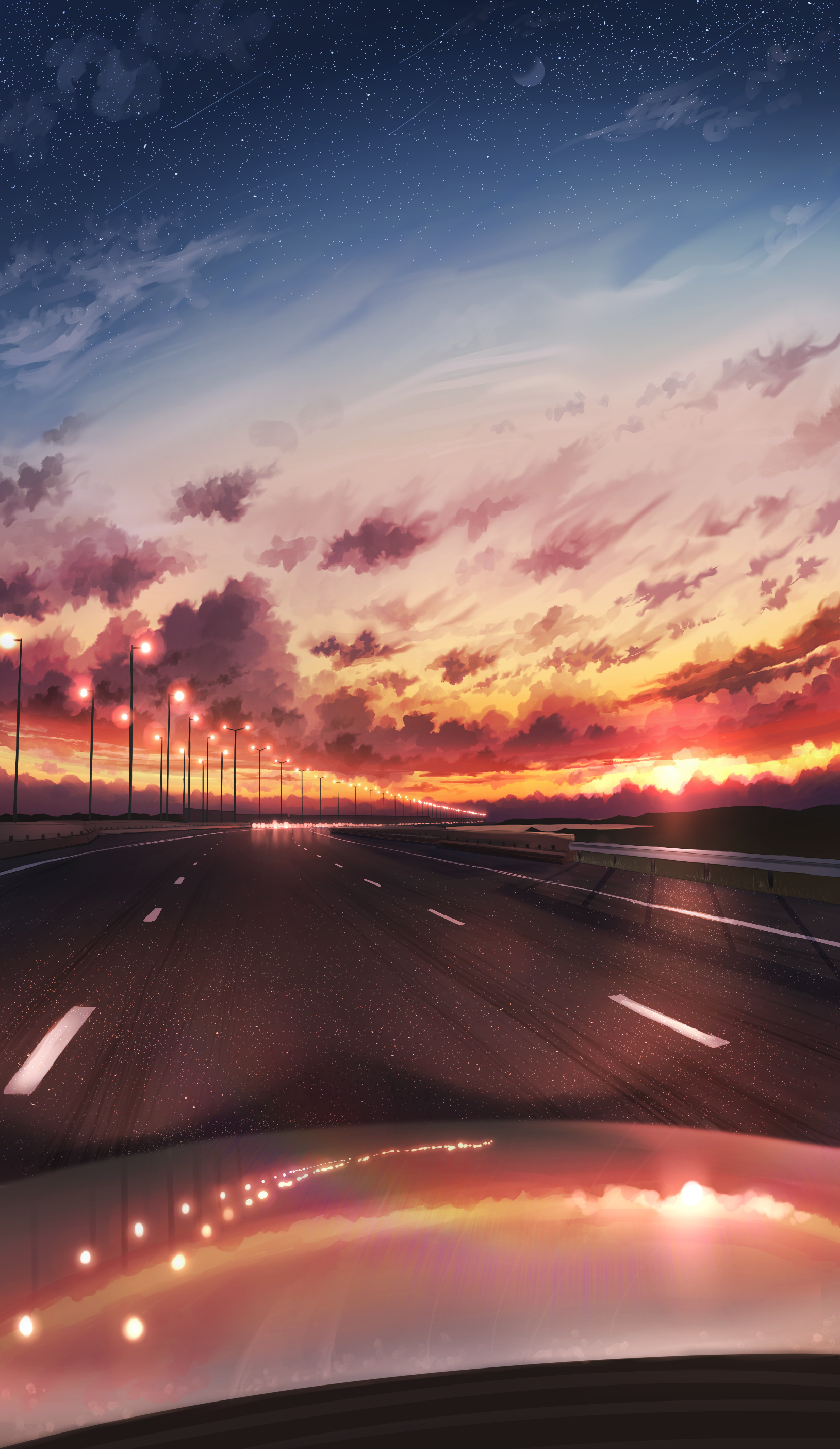 Full HD Wallpaper art, road, sunset, twilight, turn, dusk