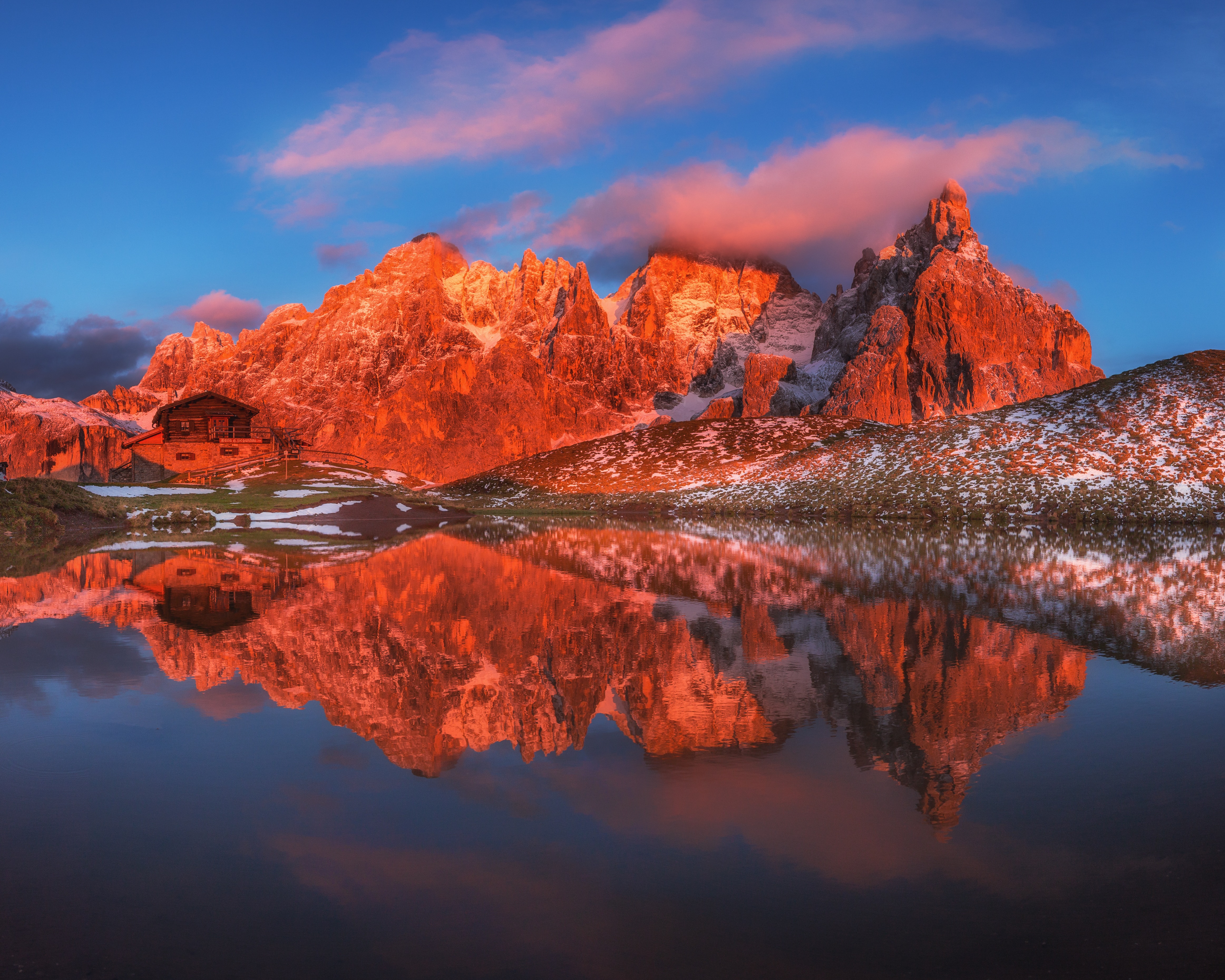 Laden Sie das Mountains, Reflexion, Haus, Natur, See, Landschaft-Bild kostenlos auf Ihren PC-Desktop herunter