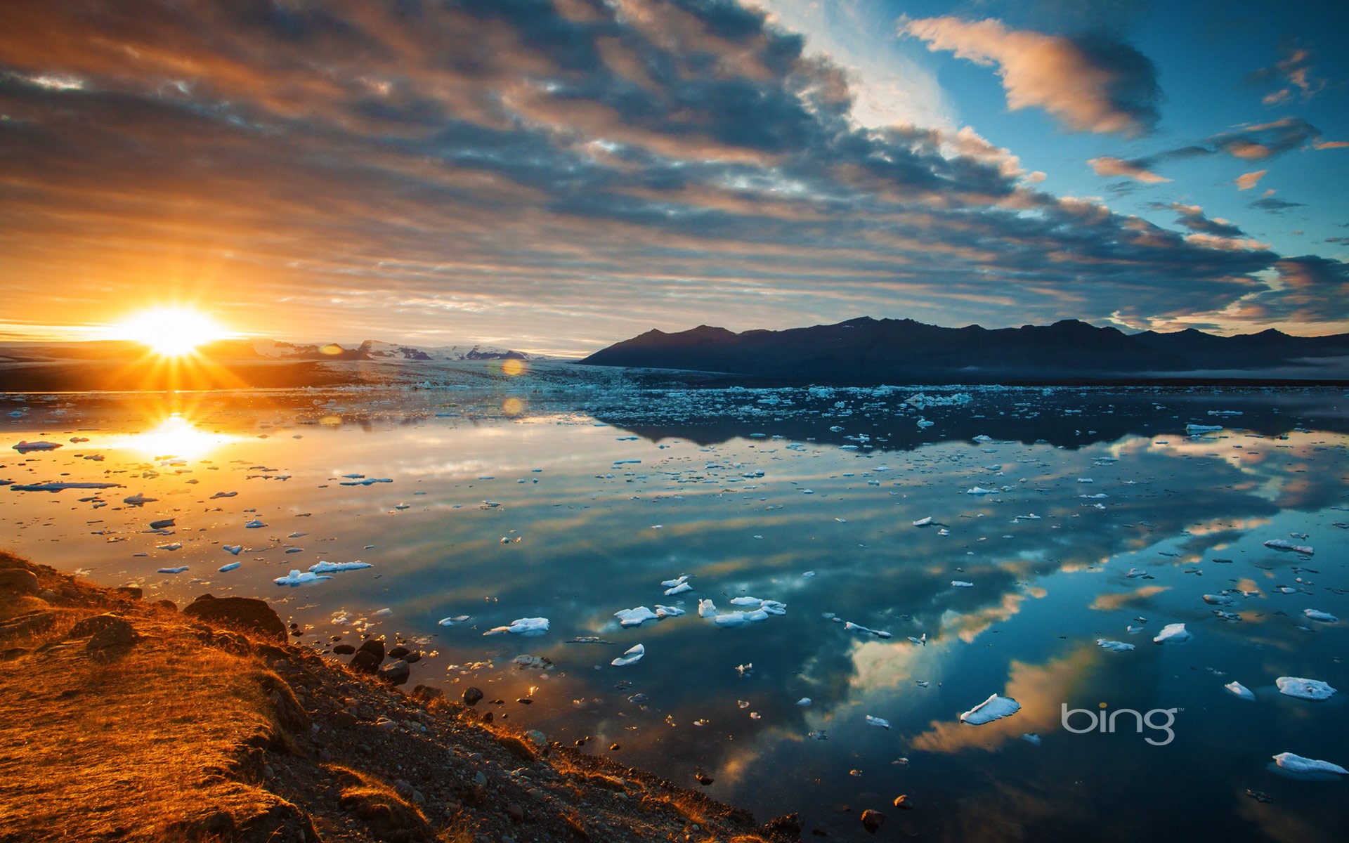 HD wallpaper iceland, earth, reflection, lagoon, sun, sunrise, sunset, water