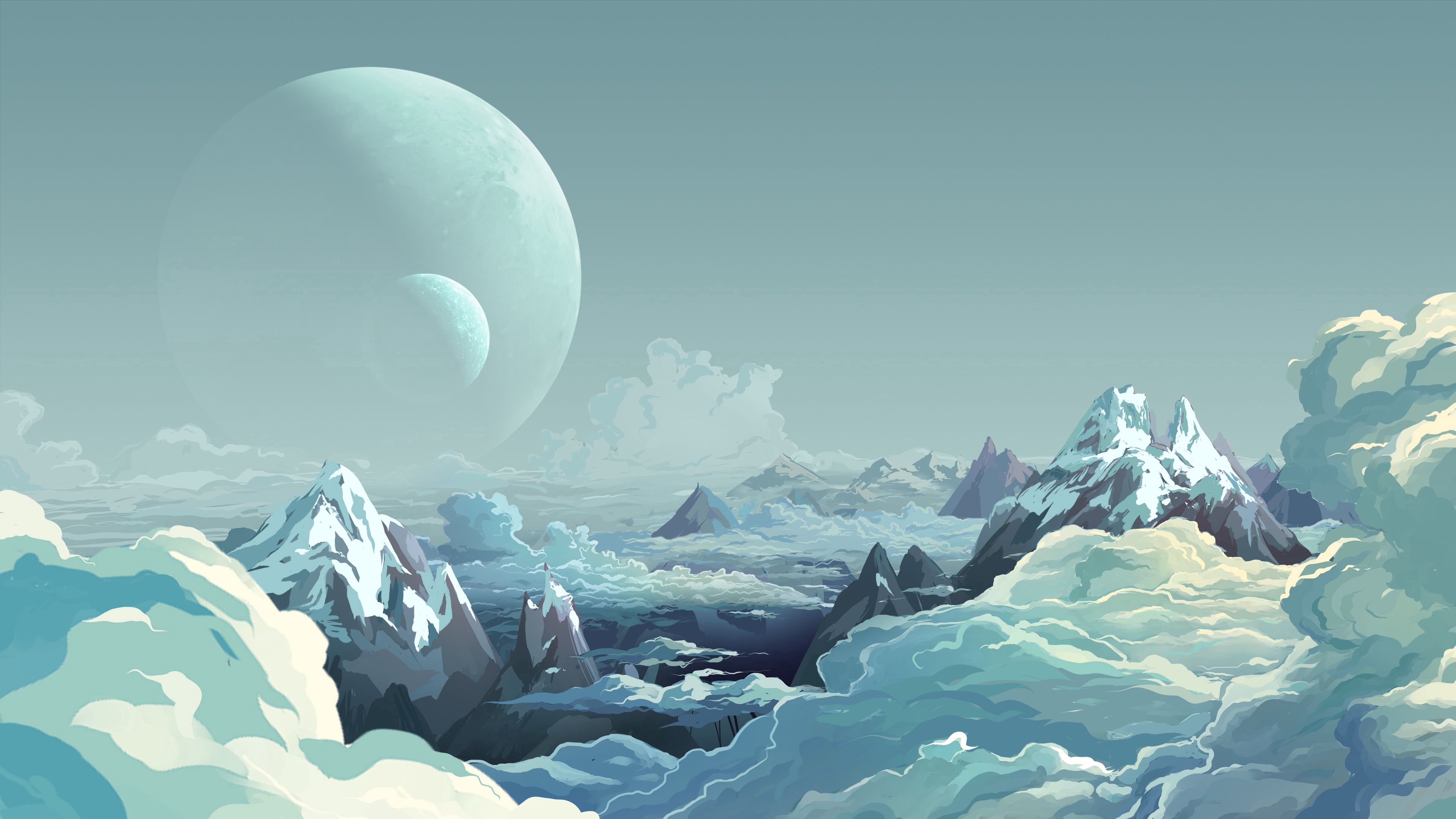 tops, art, vertex, clouds, mountains, planet mobile wallpaper