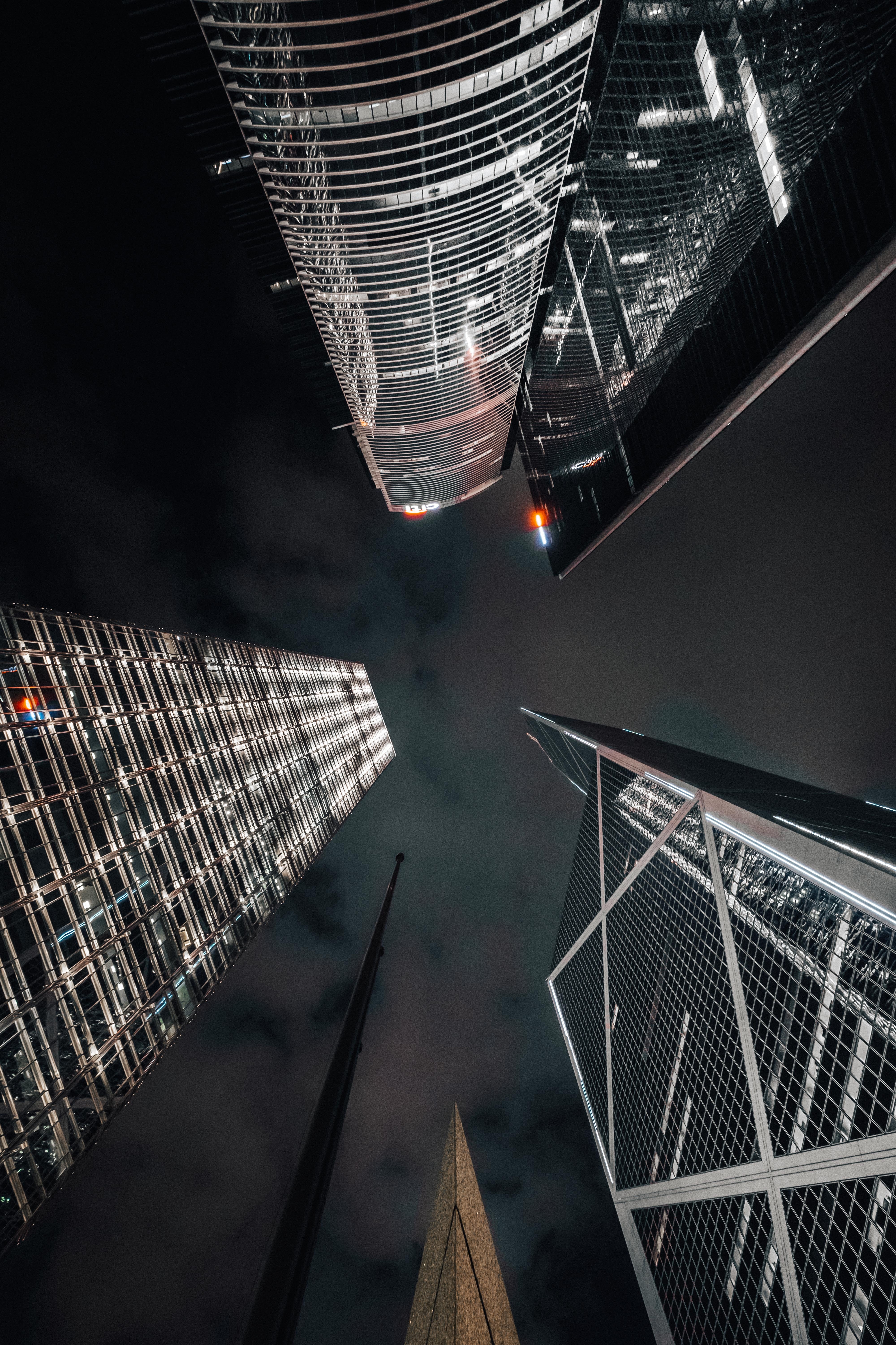 dark, skyscrapers, bottom view, night, cities, architecture wallpapers for tablet