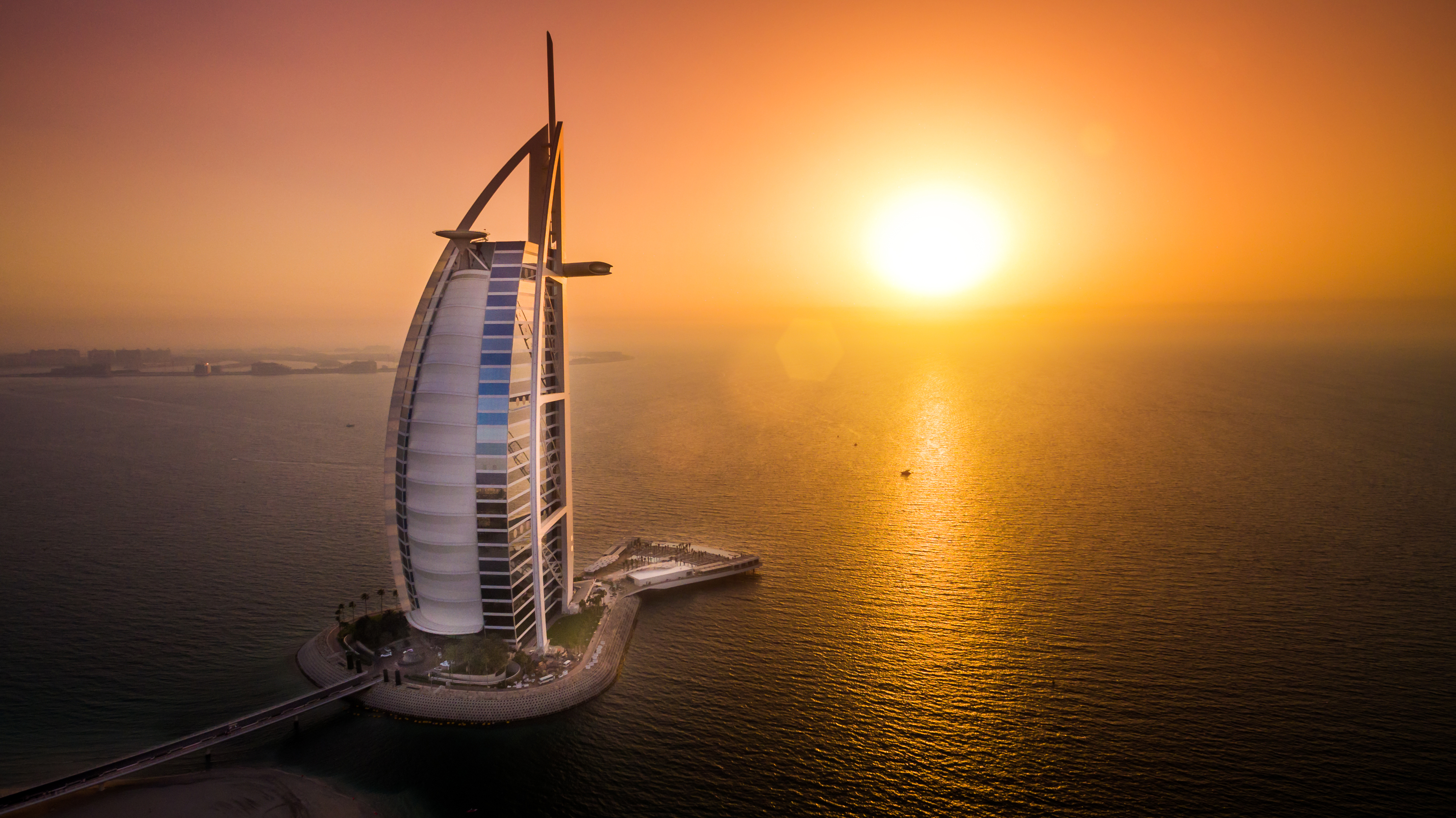man made, burj al arab, building, dubai, sea, sunset, united arab emirates