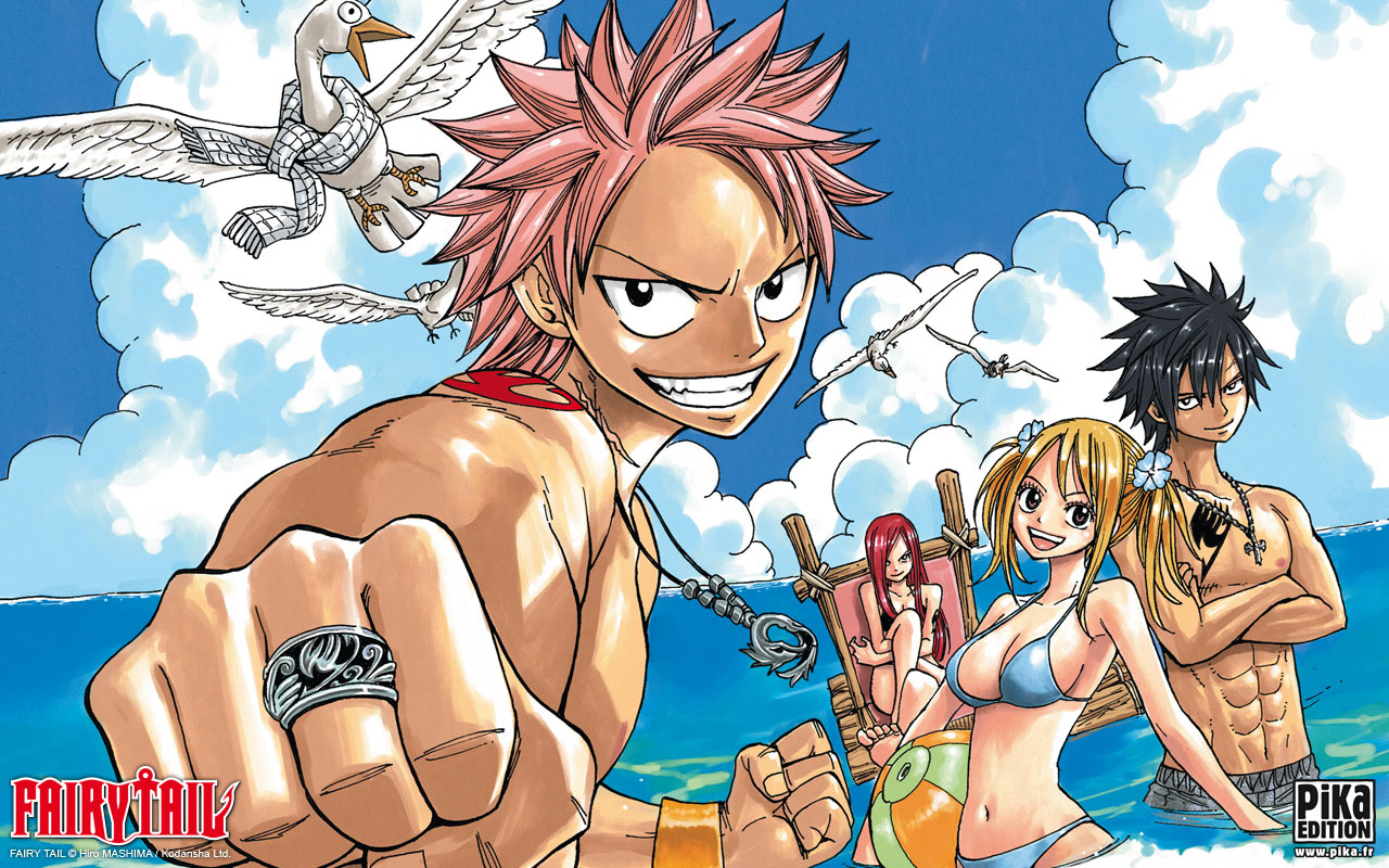 Download mobile wallpaper Anime, Fairy Tail, Lucy Heartfilia, Natsu Dragneel, Gray Fullbuster for free.