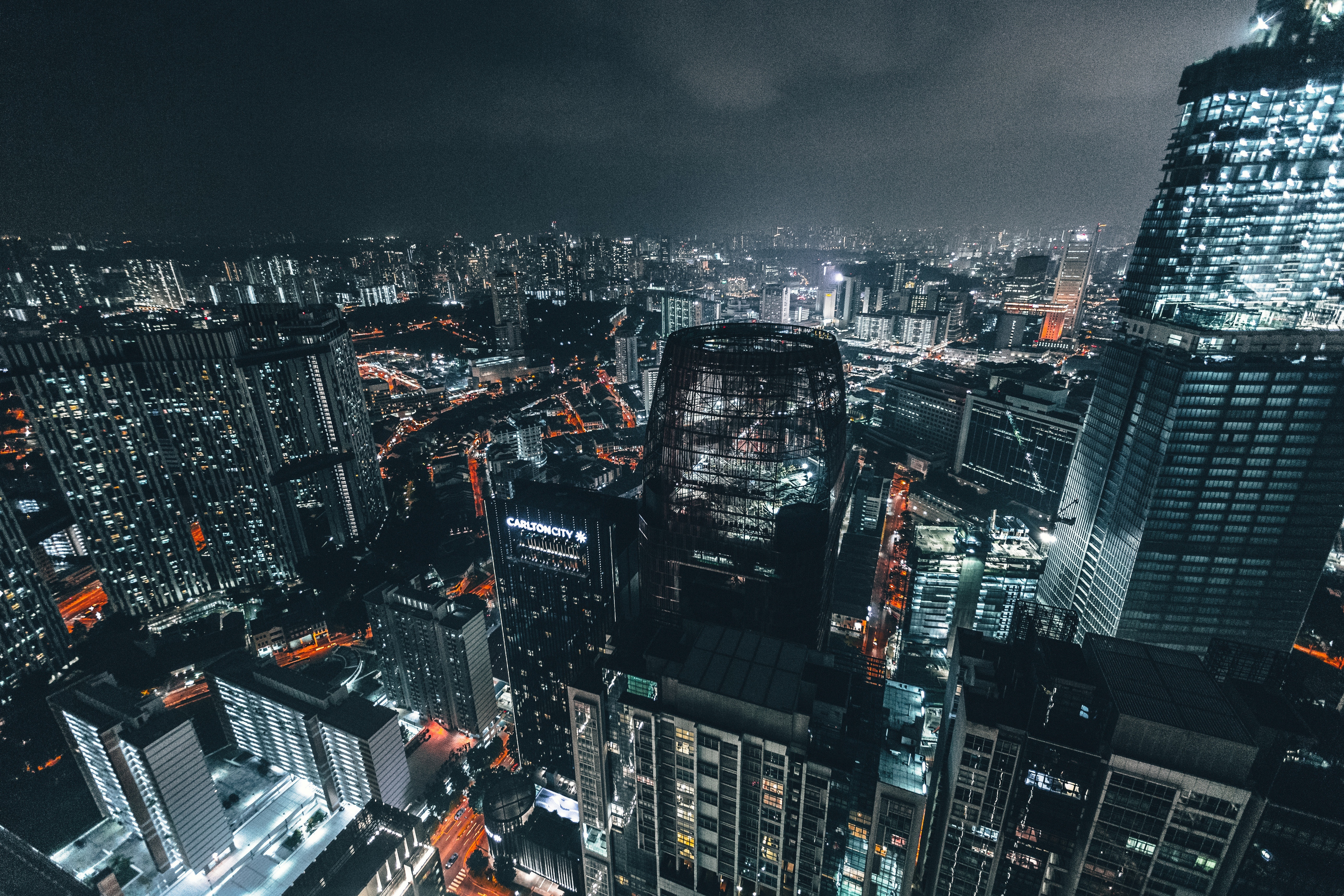 megalopolis, megapolis, cities, night, view from above, city lights, skyscrapers 5K