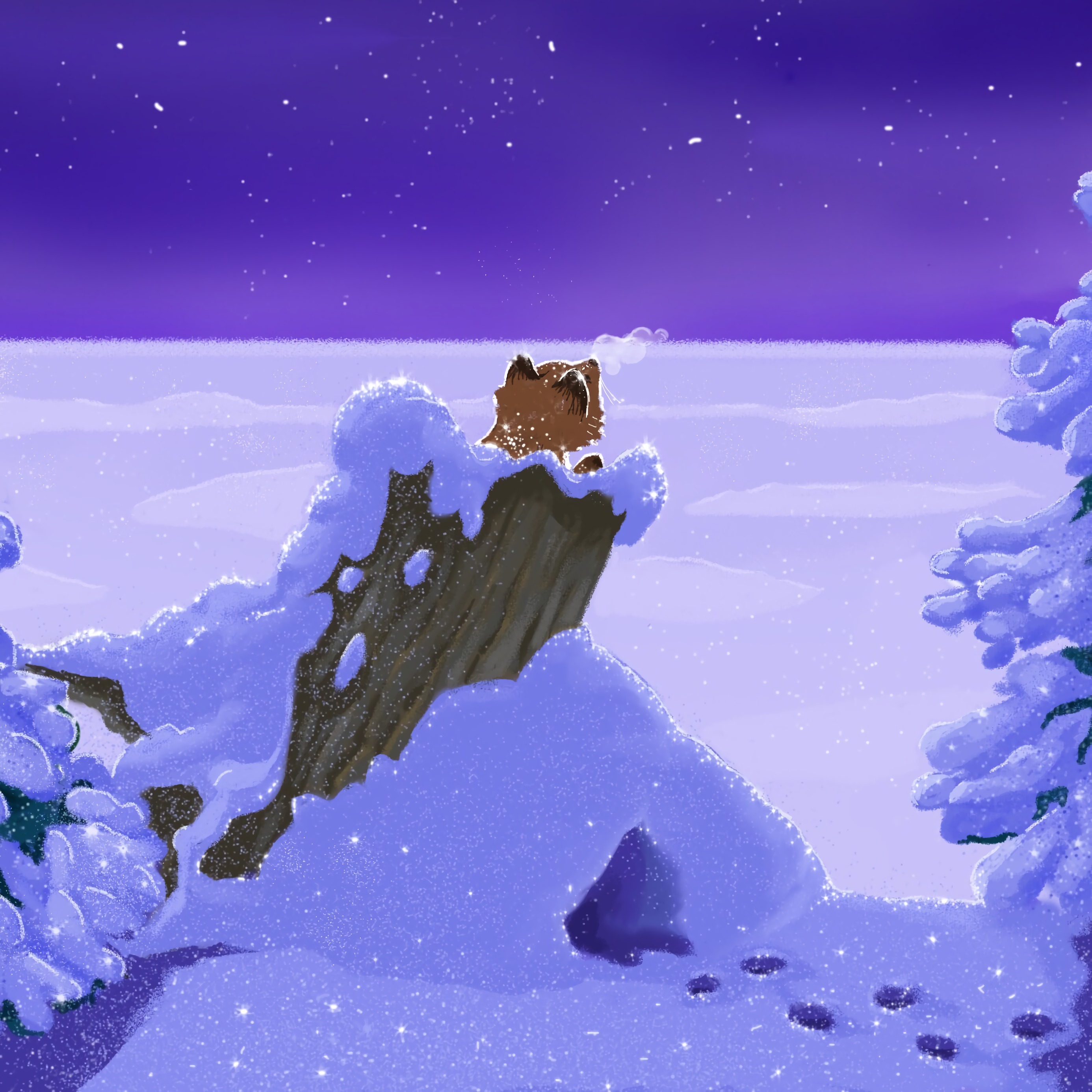 Laden Sie das Ein Fuchs, Stumpf, Schnee, Fuchs, Winter, Kunst-Bild kostenlos auf Ihren PC-Desktop herunter