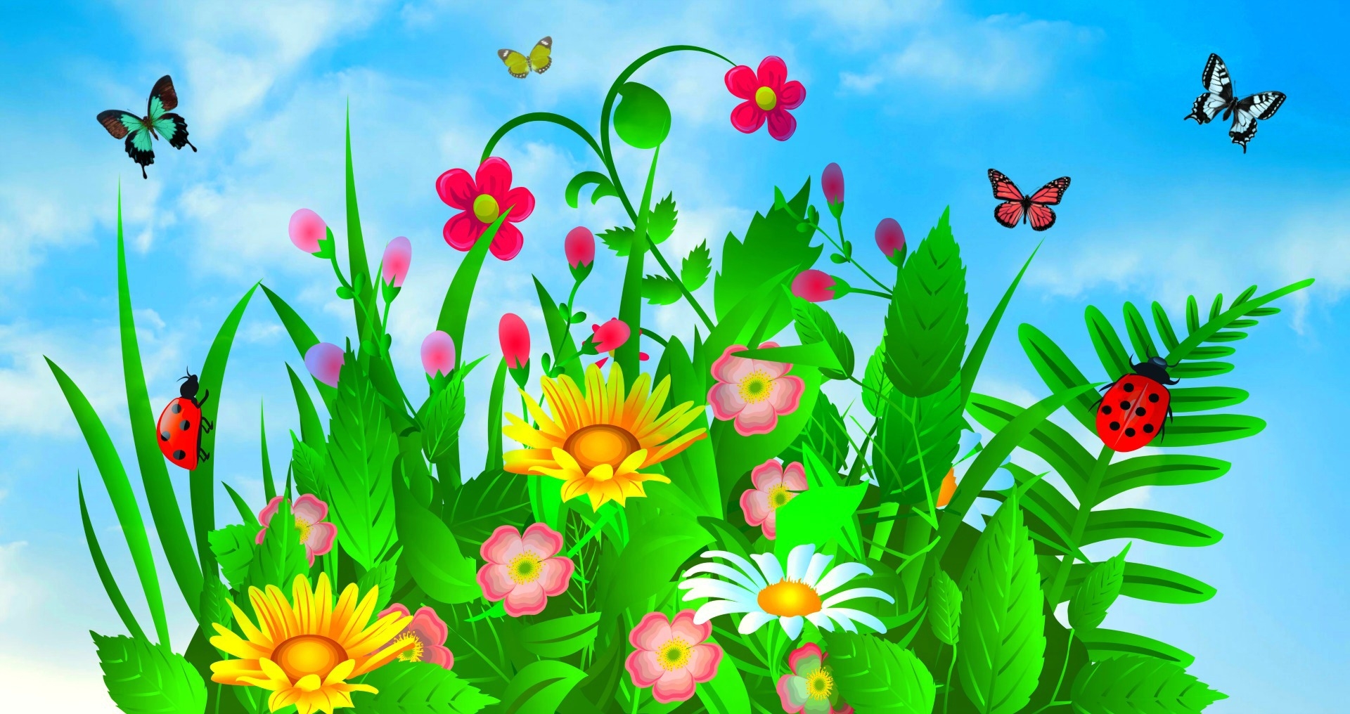 Téléchargez des papiers peints mobile Fleur, Plante, Feuille, Papillon, Coloré, Printemps, Artistique gratuitement.