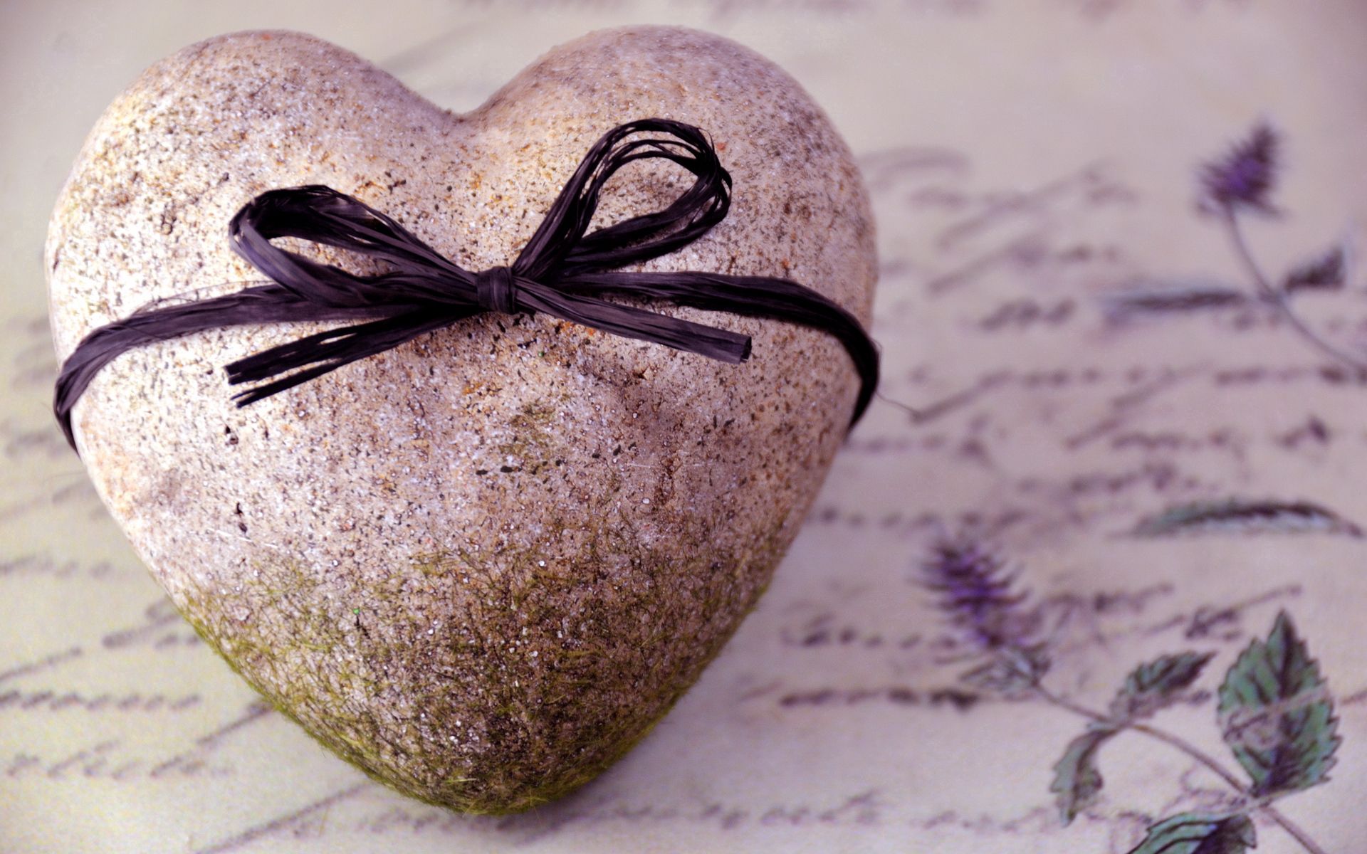 love, rock, stone, bow, heart, message, epistle Full HD