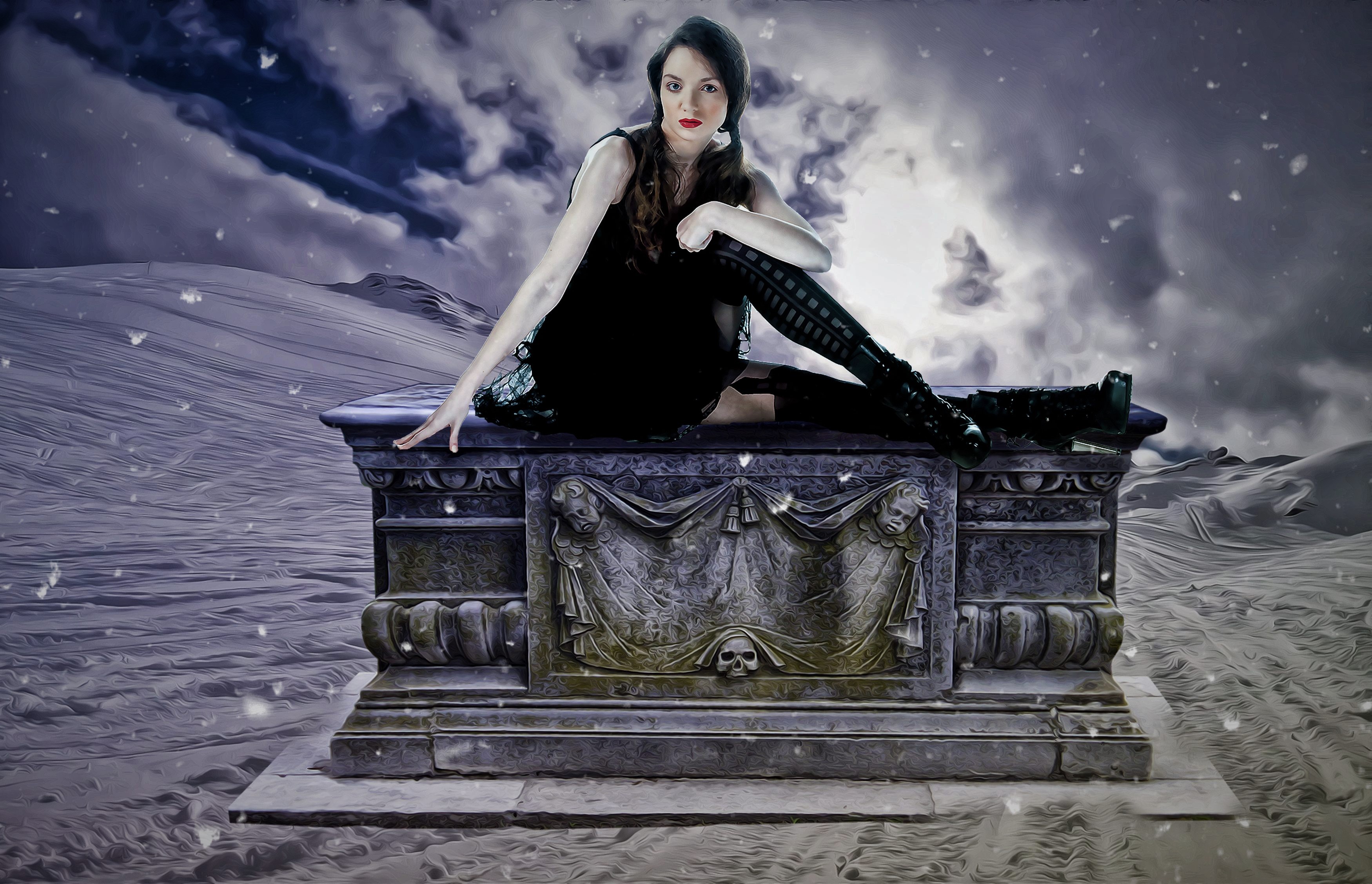 fantasy, women, gothic, lipstick, tombstone