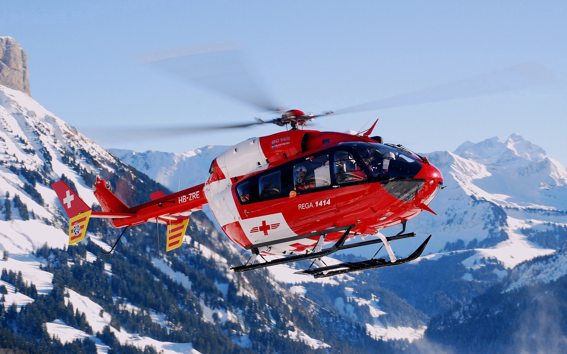 Download mobile wallpaper Helicopter, Sky, Rescue Helicopter, Miscellaneous, Miscellanea, Mountains, Flight for free.