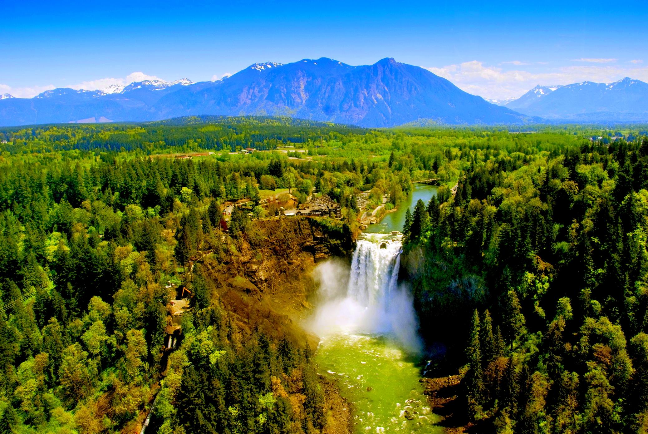 forest, waterfalls, earth, snoqualmie falls, landscape, nature, washington, waterfall