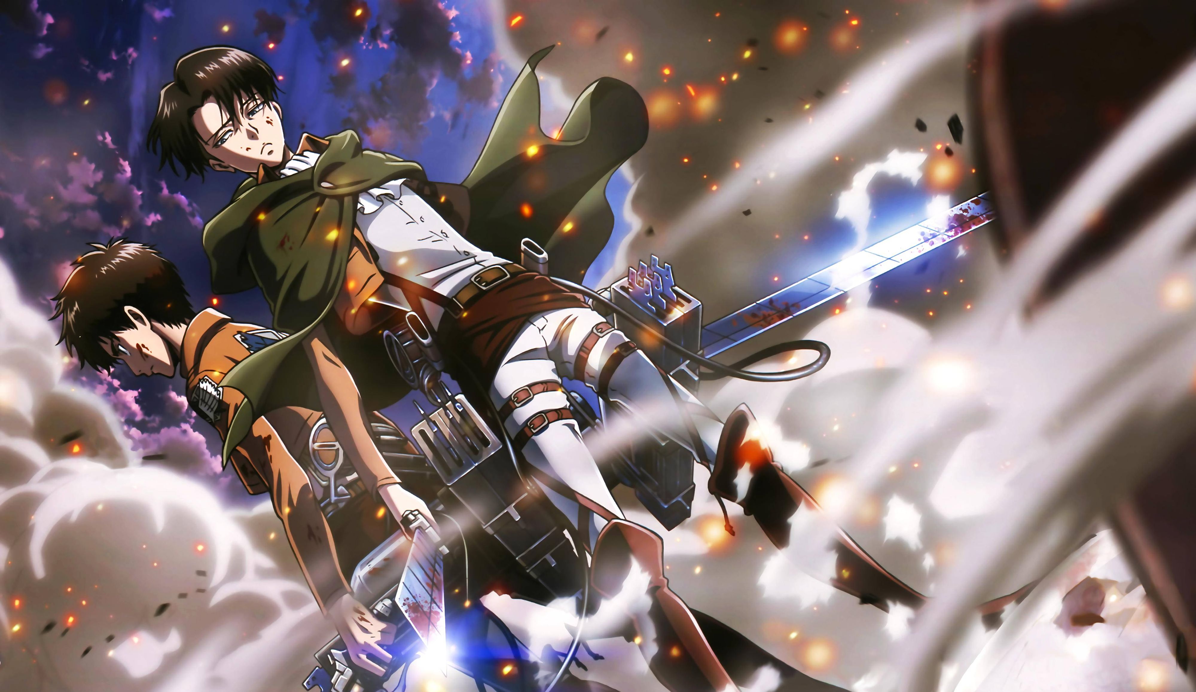 attack on titan, anime, eren yeager, levi ackerman cell phone wallpapers