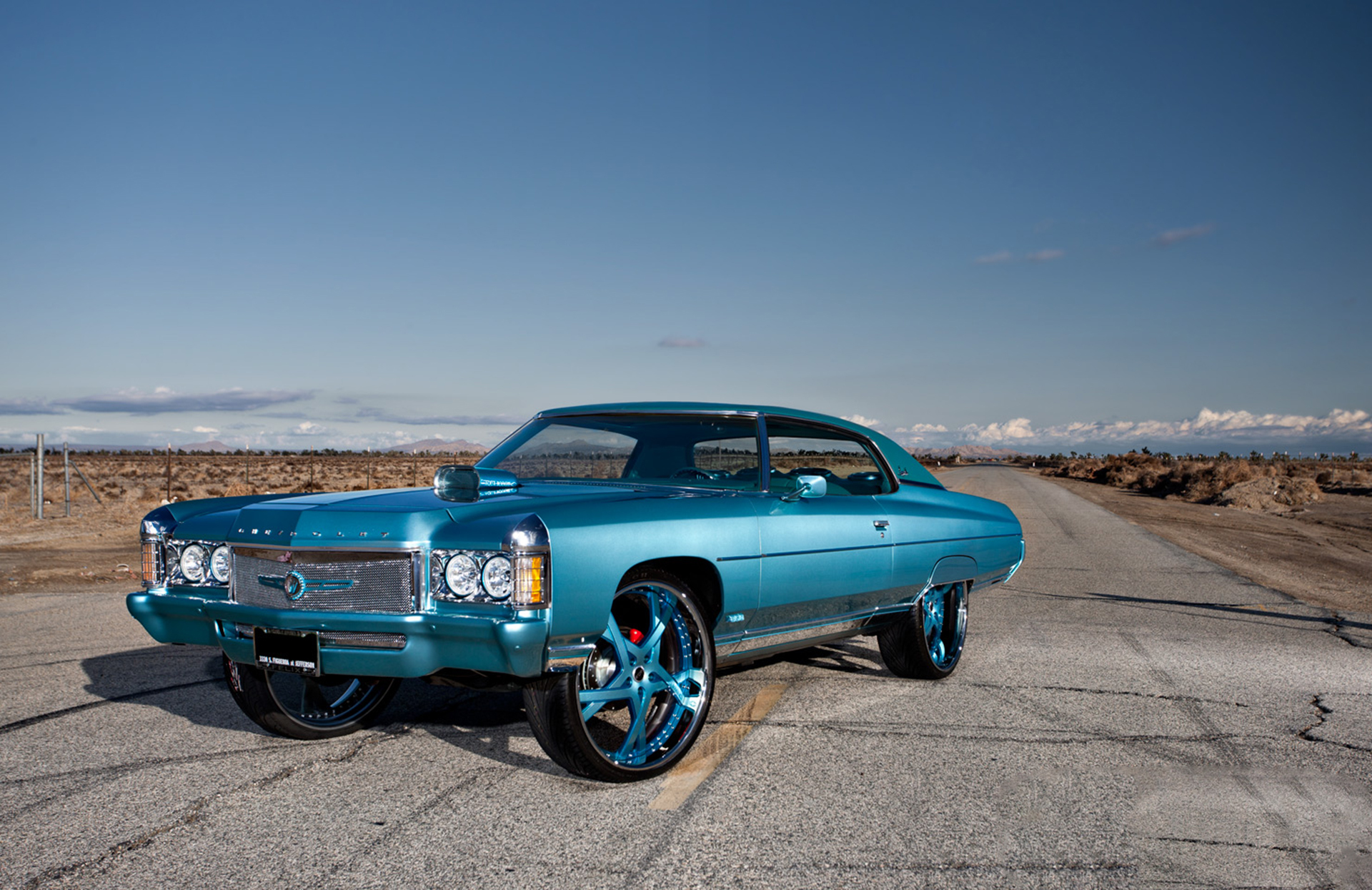 side view, cars, chevrolet, blue, impala, 1971 HD wallpaper